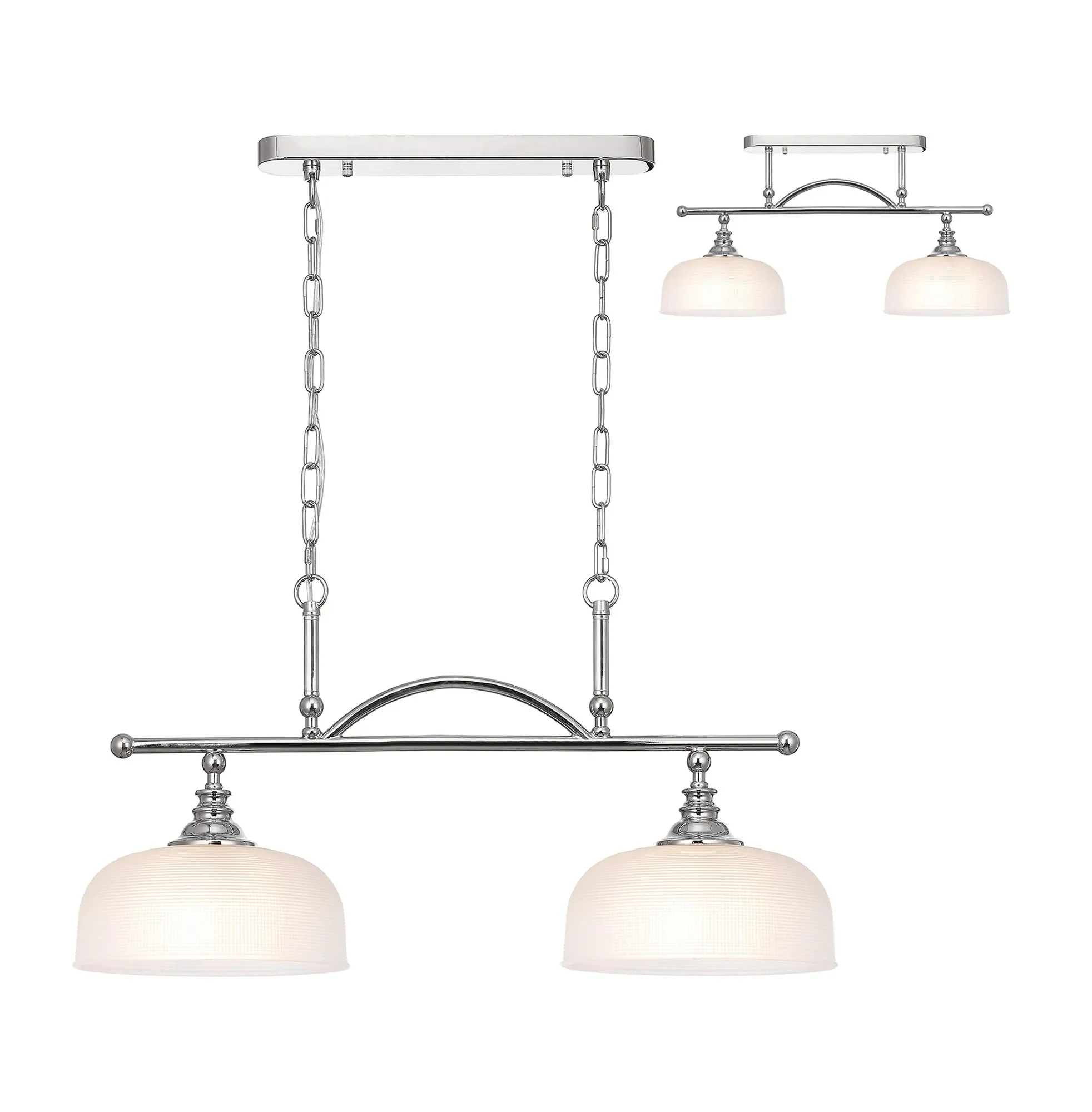 Cleron Semi Flush / Kitchen Light, 2/3, Satin Nickel, Polished Nickel, Antique Brass / Prismatic Glass - Image 9