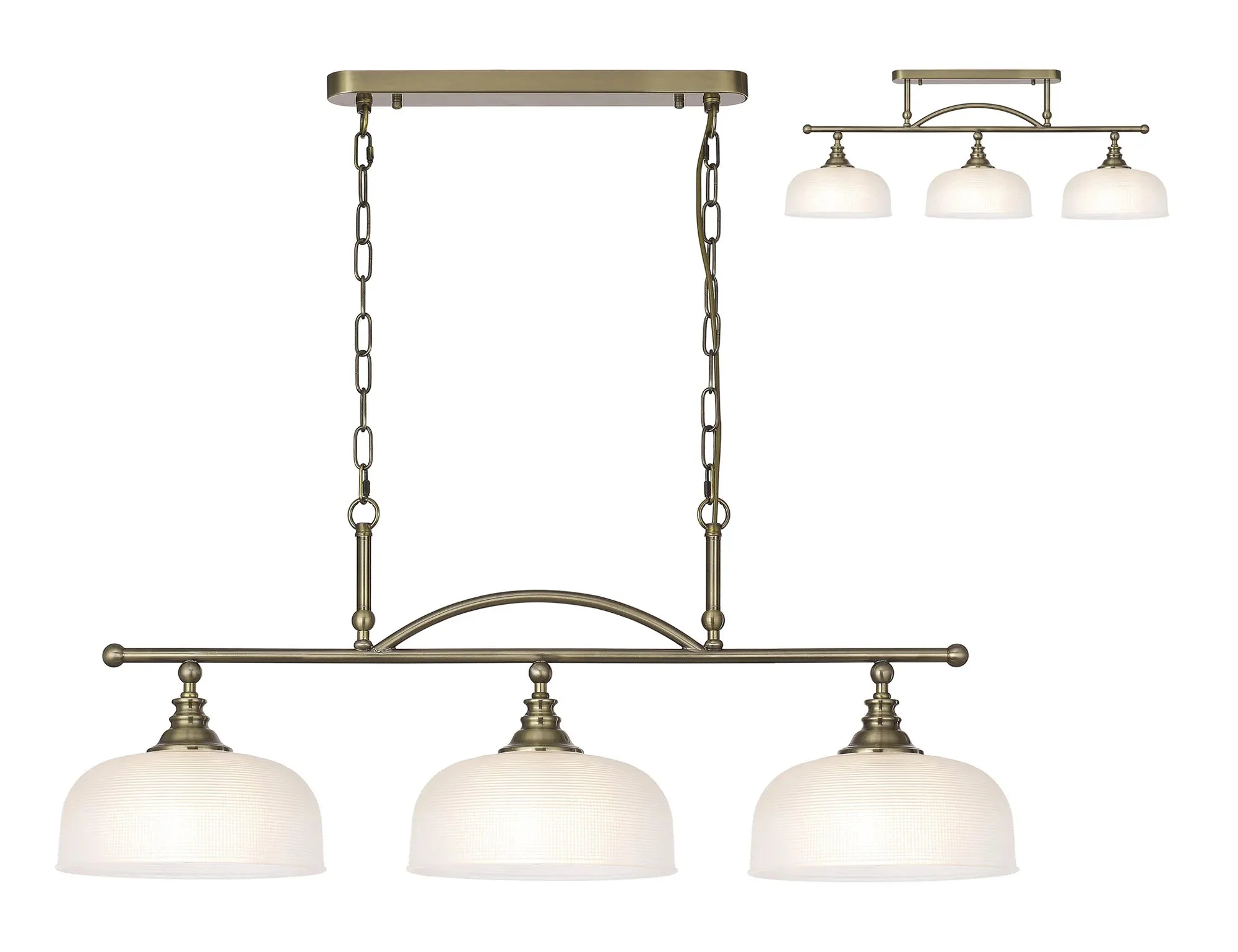 Cleron Semi Flush / Kitchen Light, 2/3, Satin Nickel, Polished Nickel, Antique Brass / Prismatic Glass - Image 41