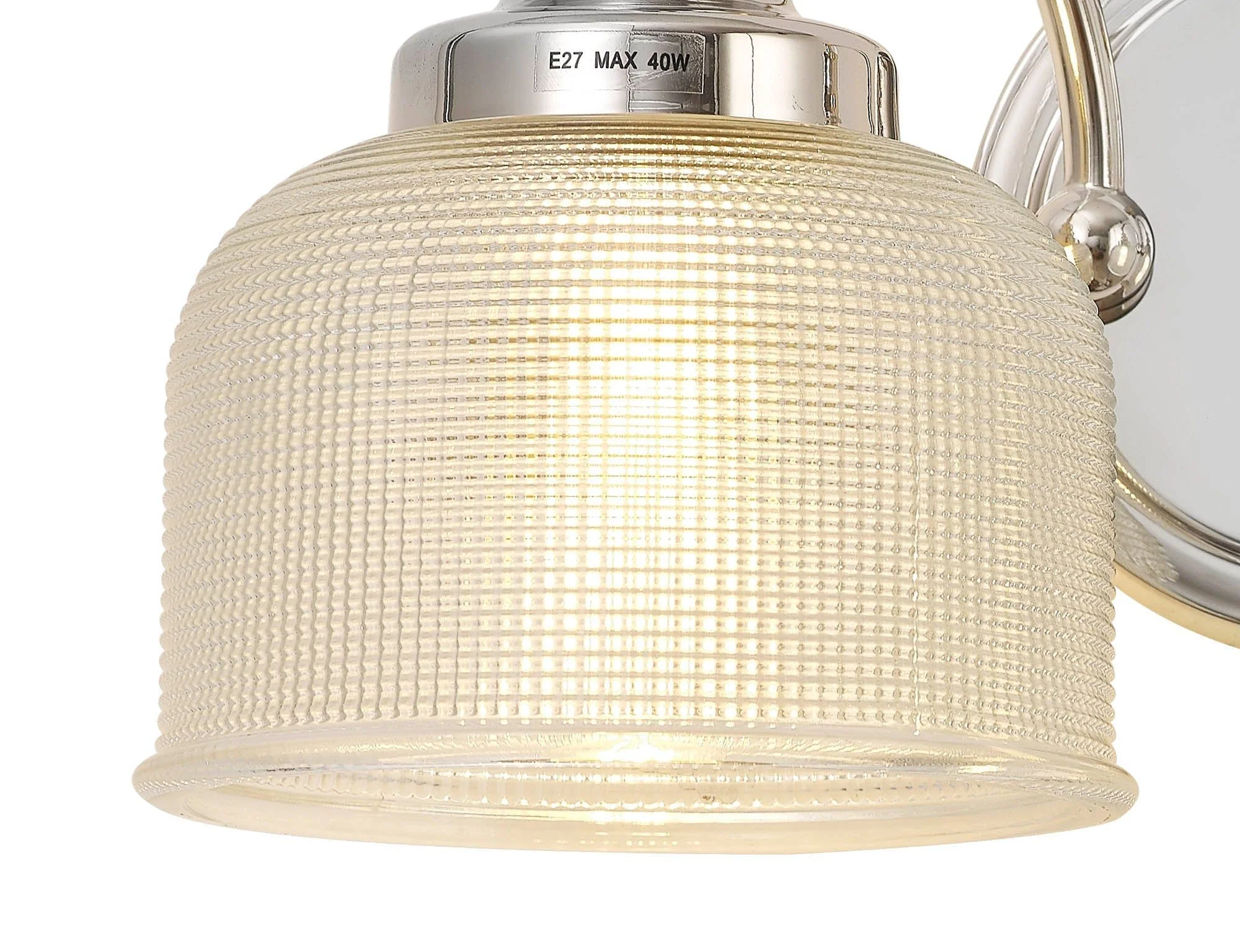 Cleron Switched Wall Lamp 2 Light E27 Polished Nickel / Prismatic Glass - Image 3