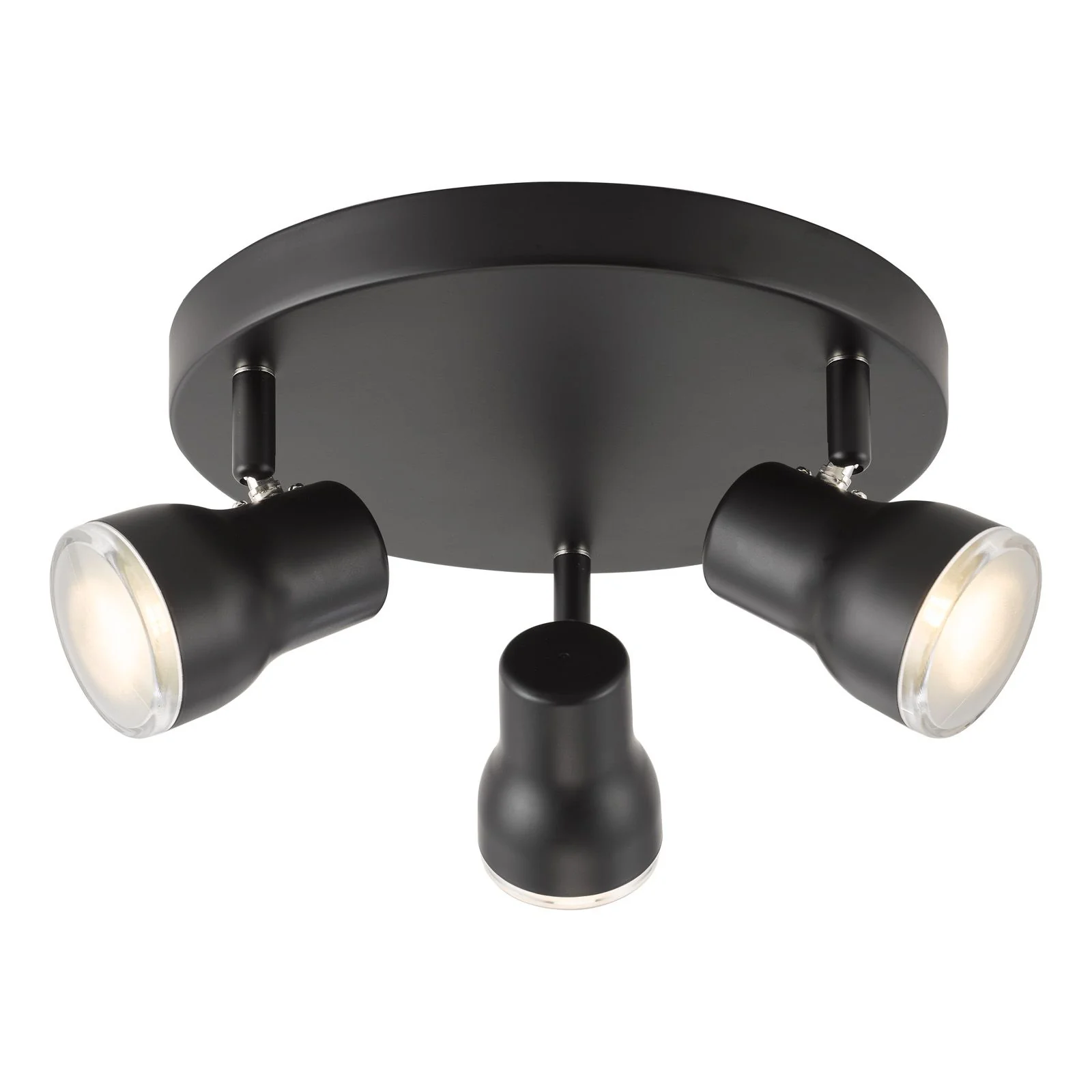 Clint 3 Light Bathroom Plate Spotlight- Matt Black/ Polished Chrome IP44