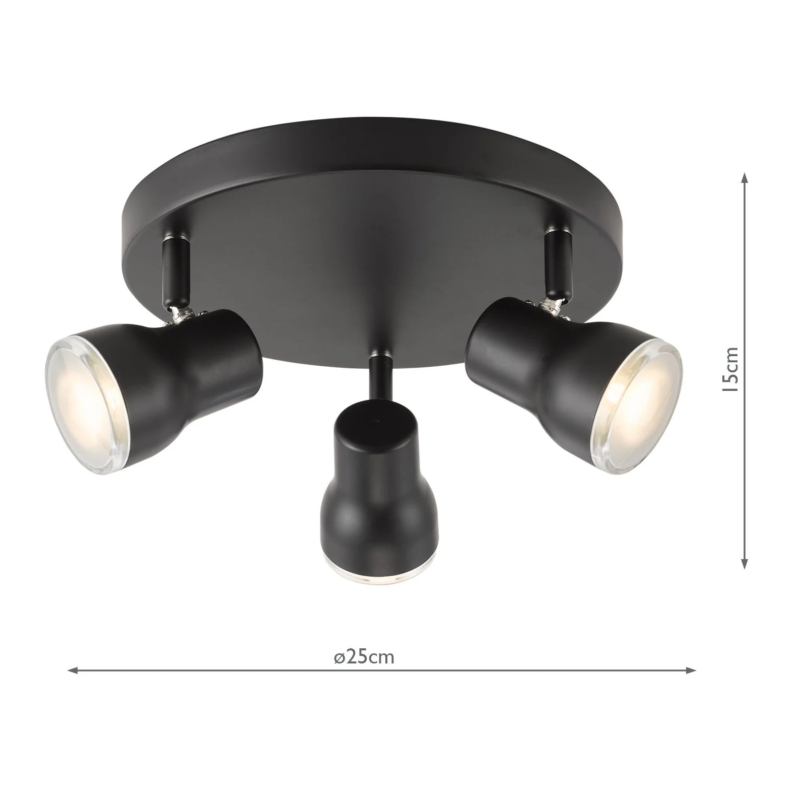 Clint 3 Light Bathroom Plate Spotlight- Matt Black/ Polished Chrome IP44 - Image 4