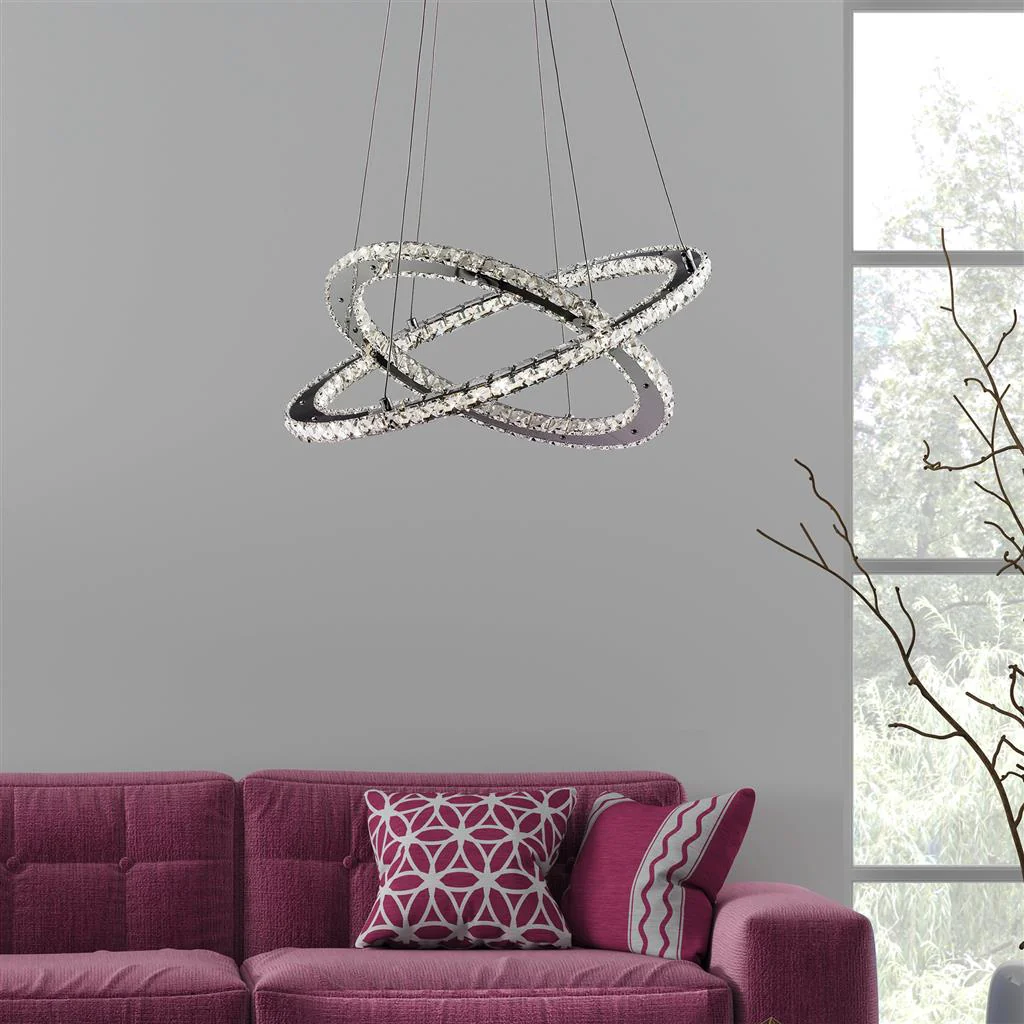 CLOVER 2LT LED RING PENDANT - CHROME & CLEAR GLASS - Image 2