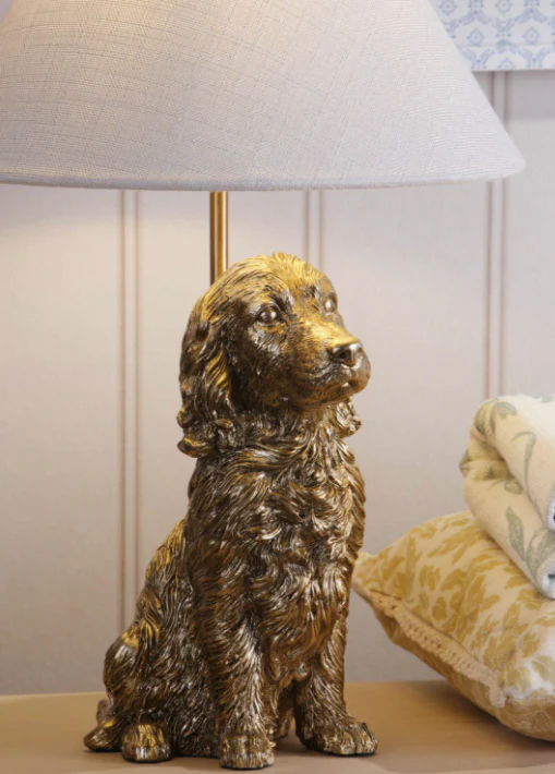 Cocker Spaniel Table Lamp Antique Gold With Shade - Image 3