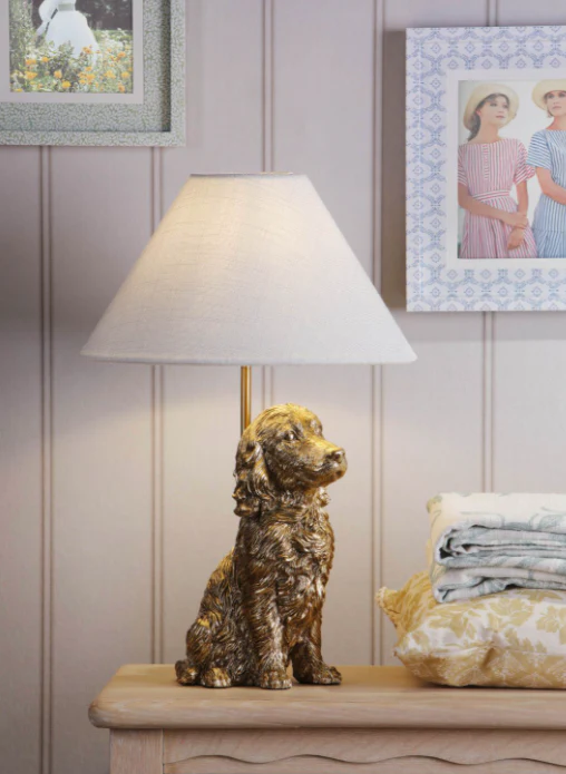 Cocker Spaniel Table Lamp Antique Gold With Shade - Image 4