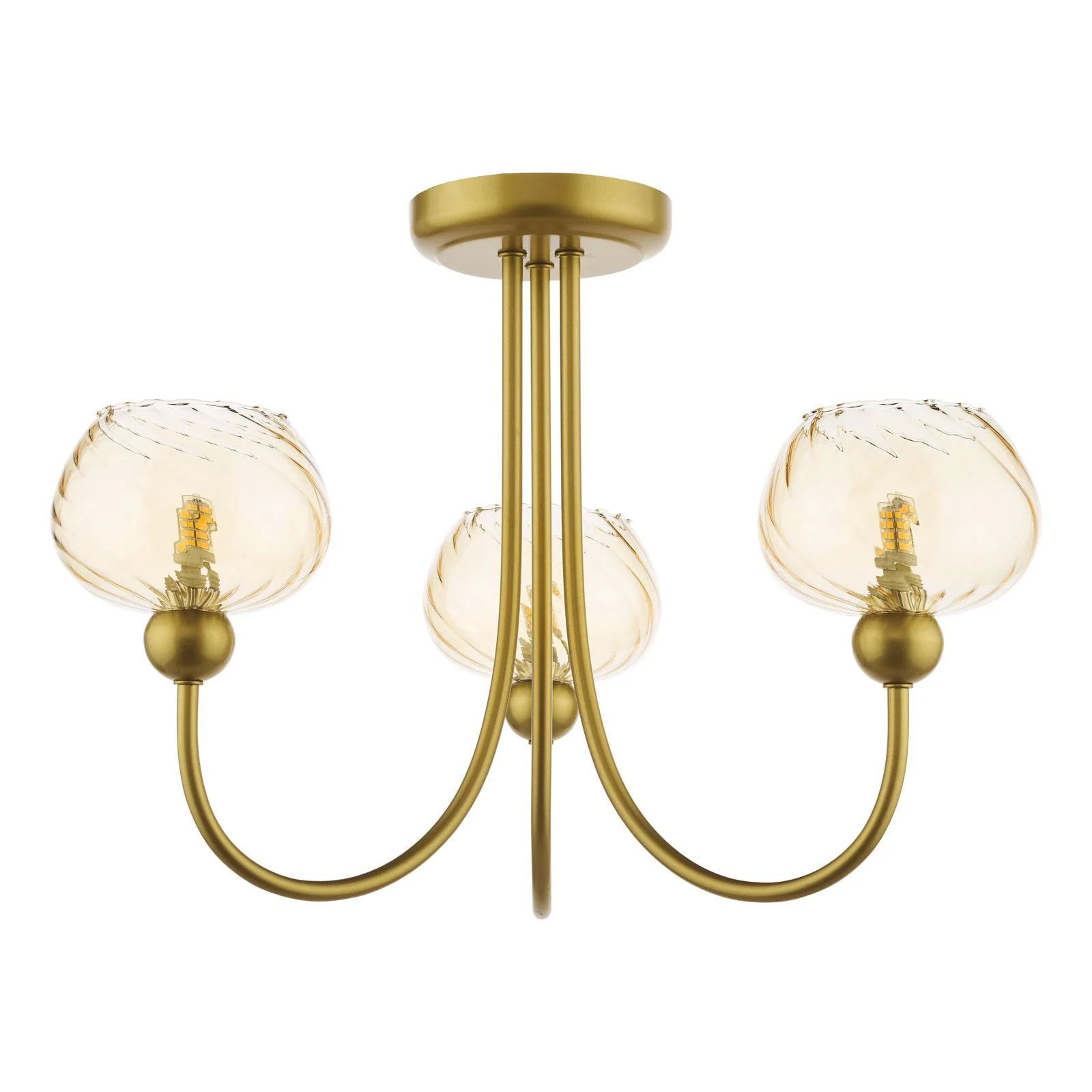 Cognac  3Lt/ 5Lt Semi-Flush Ceiling Light - Satin Gold and Champagne Ribbed Glass Finish - Image 2