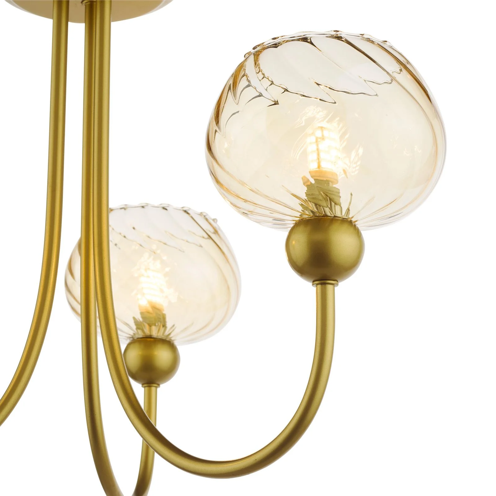 Cognac  3Lt/ 5Lt Semi-Flush Ceiling Light - Satin Gold and Champagne Ribbed Glass Finish - Image 3