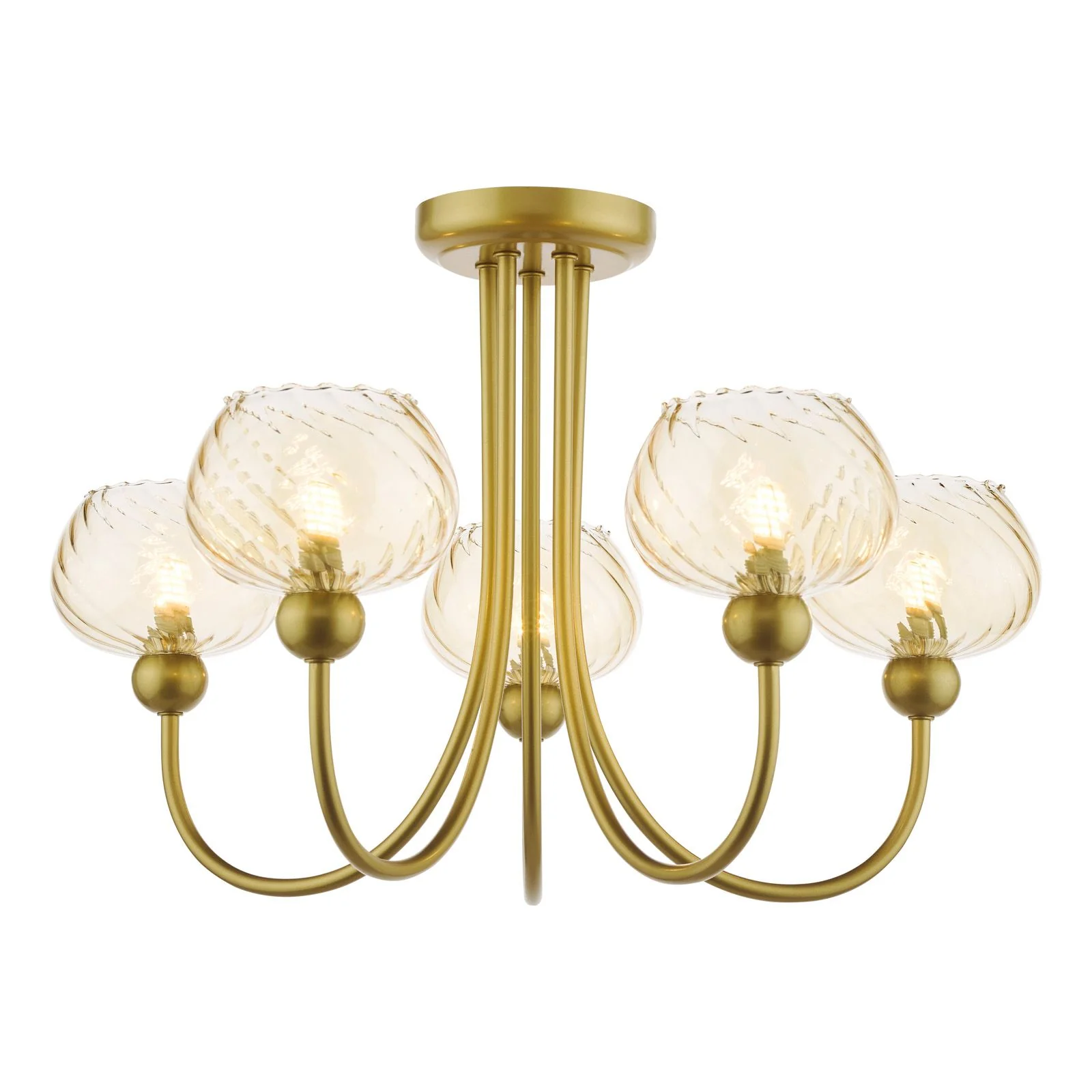 Cognac  3Lt/ 5Lt Semi-Flush Ceiling Light - Satin Gold and Champagne Ribbed Glass Finish - Image 5