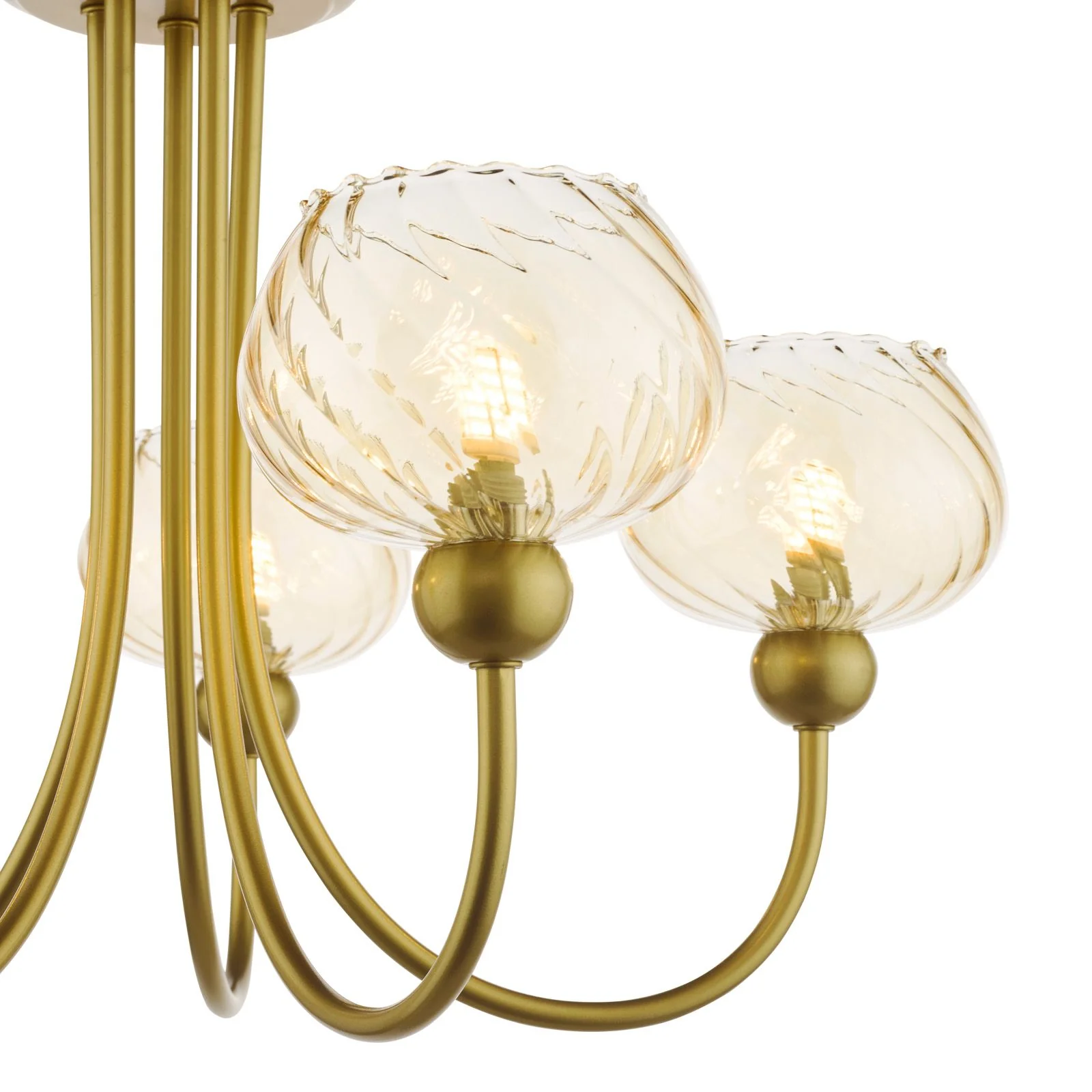 Cognac  3Lt/ 5Lt Semi-Flush Ceiling Light - Satin Gold and Champagne Ribbed Glass Finish - Image 7