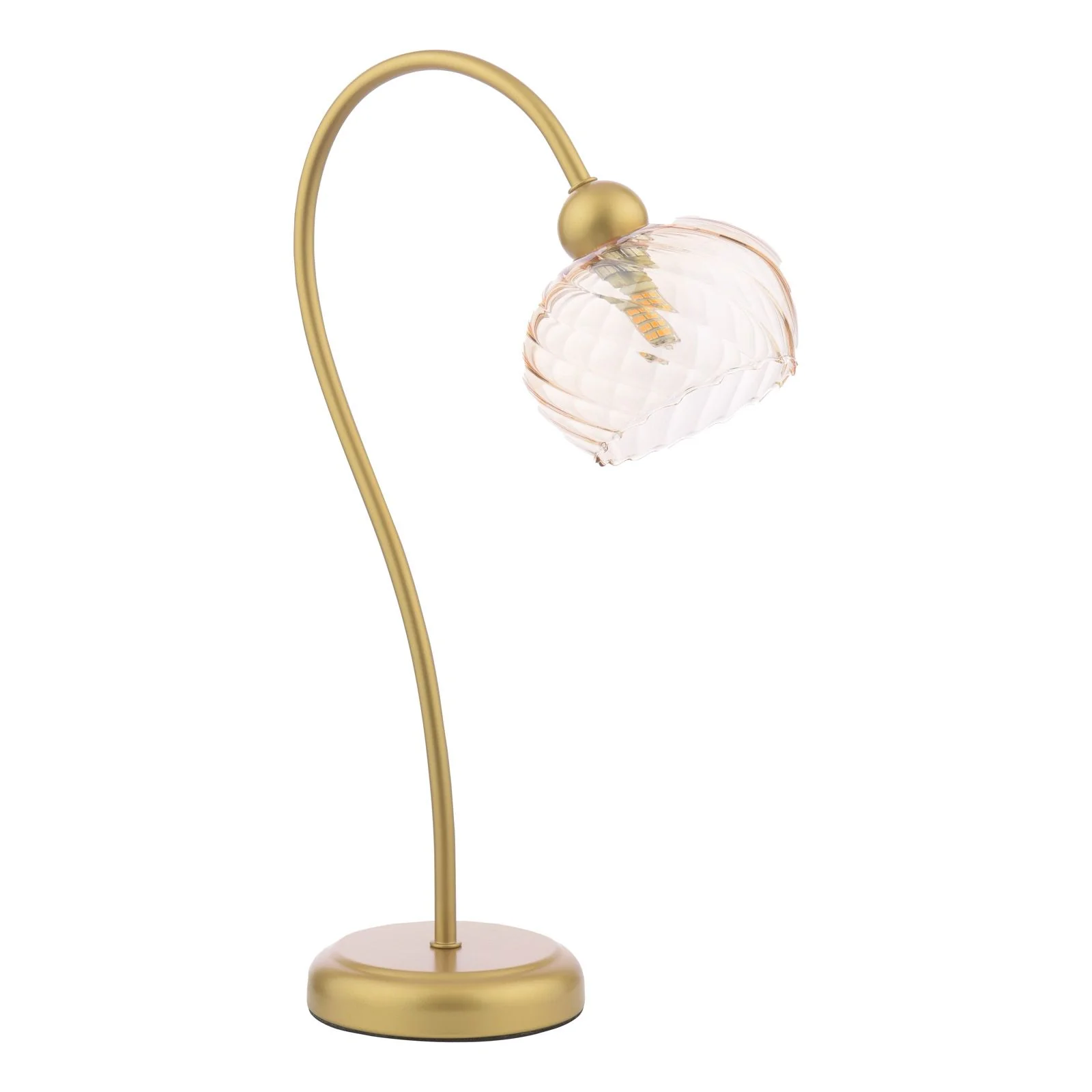 Cognac Table Lamp- Satin Gold and Champagne Ribbed Glass - Image 2