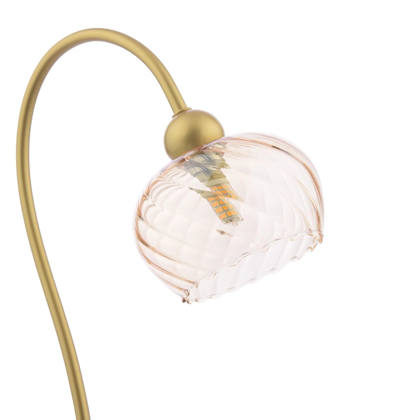 Cognac Table Lamp- Satin Gold and Champagne Ribbed Glass - Image 3
