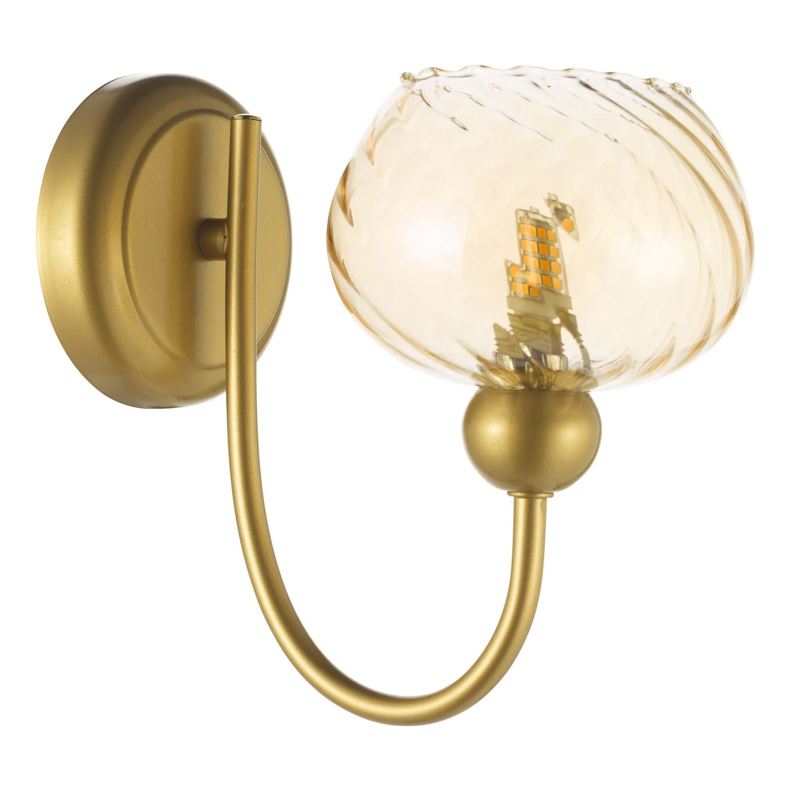 Cognac Wall Light- Satin Gold and Champagne Ribbed Glass - Image 2
