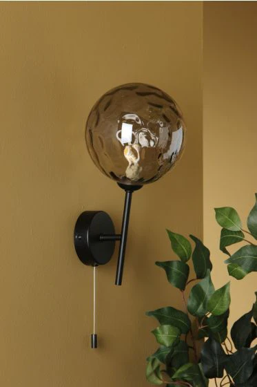 Cohen Single LED Wall Light - Matt Black Smoked/Matt Black Moulded/Polished Gold Champagne Glass, IP20 - Image 3