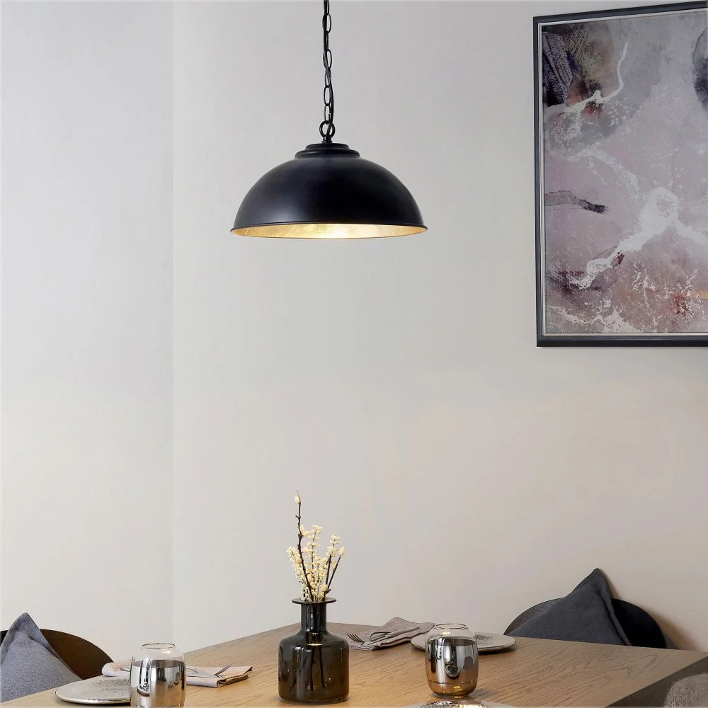 Senna 1Lt Pendant -  Matt Black & Gold Leaf - Image 2