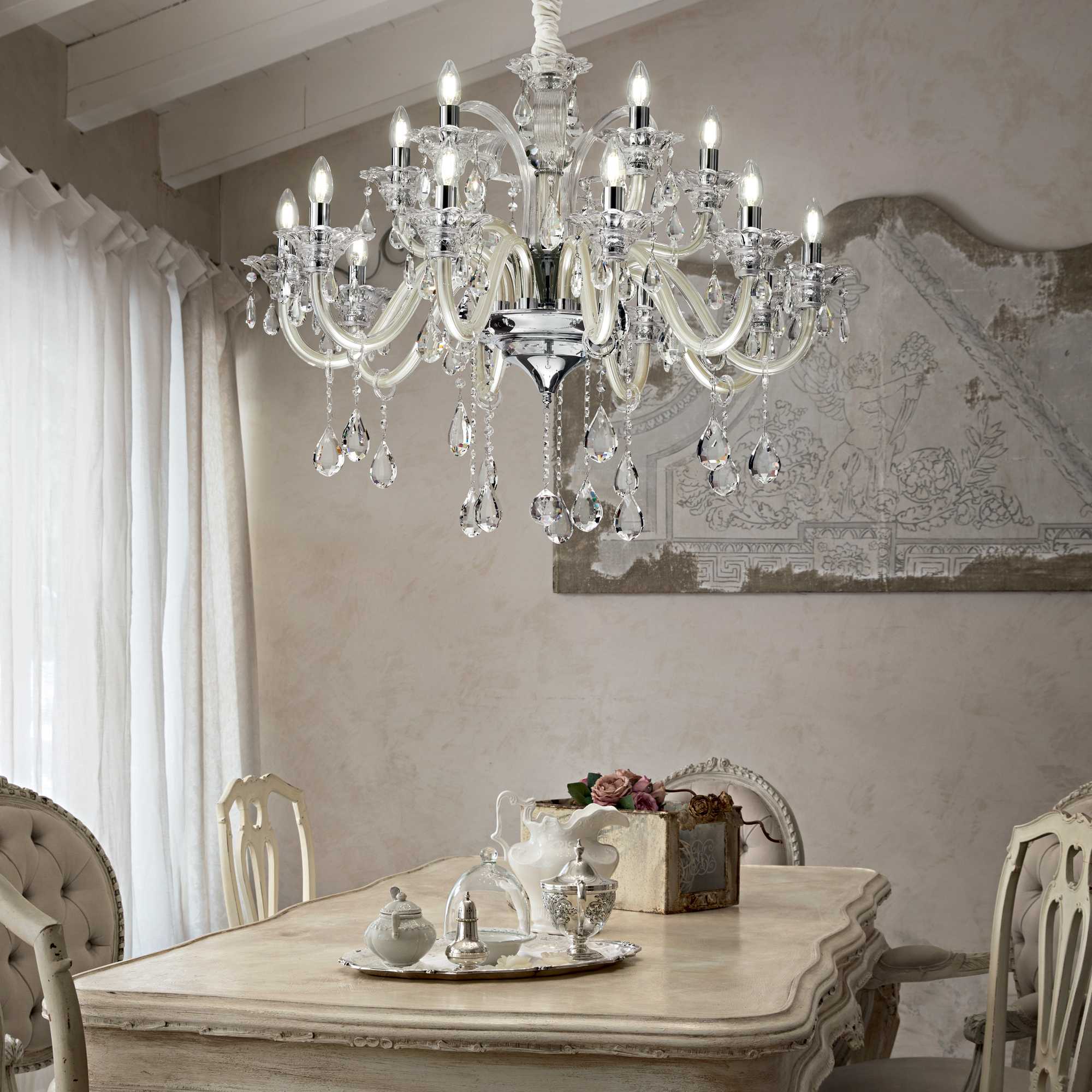 Colossal crystal centre light 8/15Lt - Ivory/Grey/Transparent Finish - Image 2