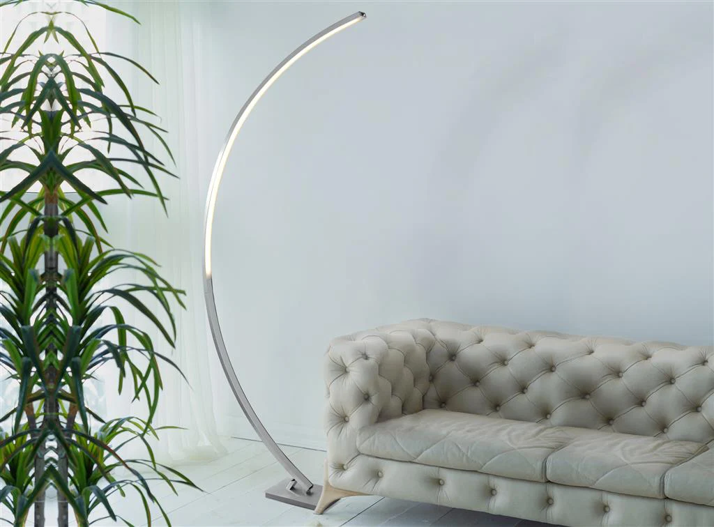 Colton LED Curved Floor Lamp - Satin Silver & Opal Integrated LED - Image 5