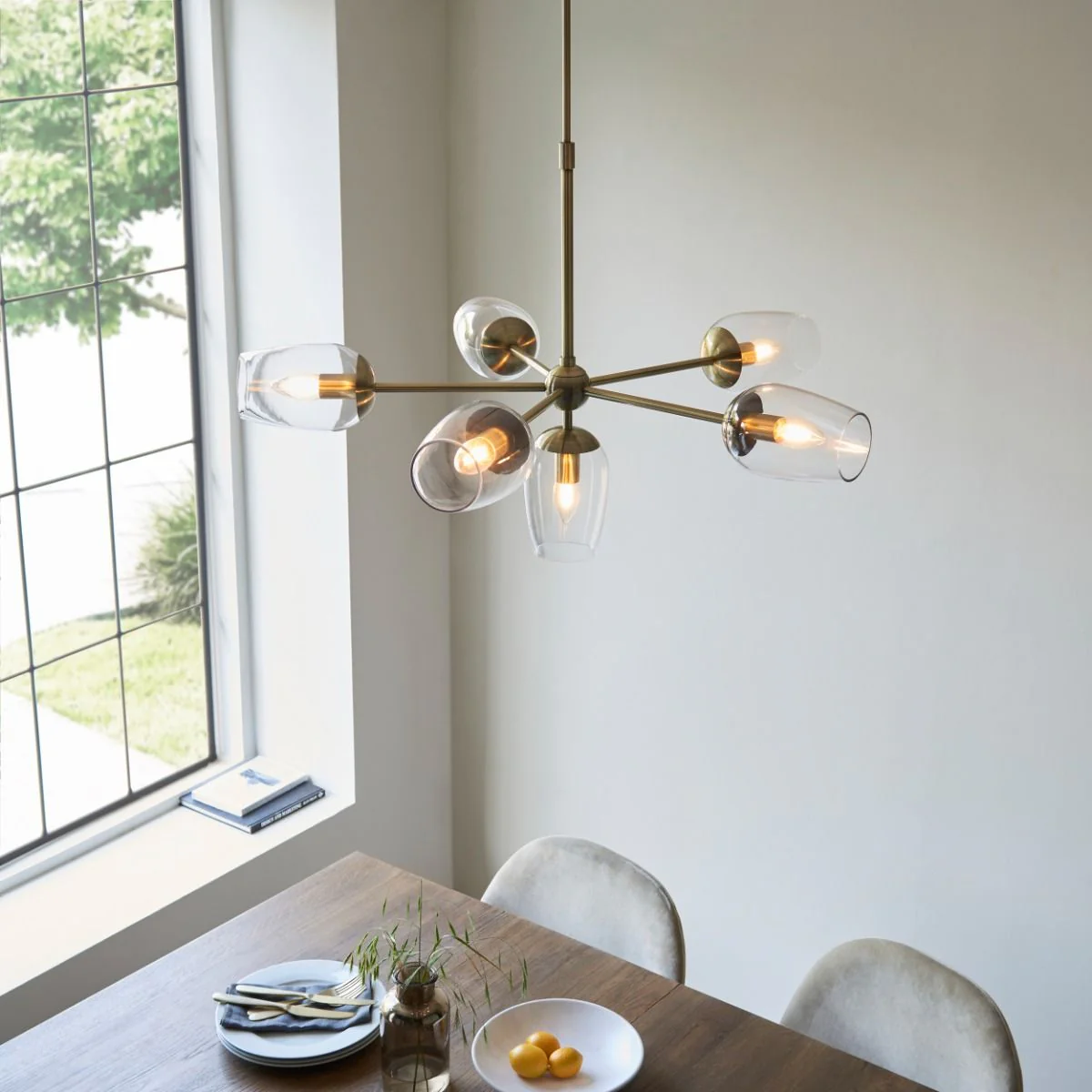 Columbus 6Lt Multi-Arm Pendant - Nickel/Antique Brass - Image 4