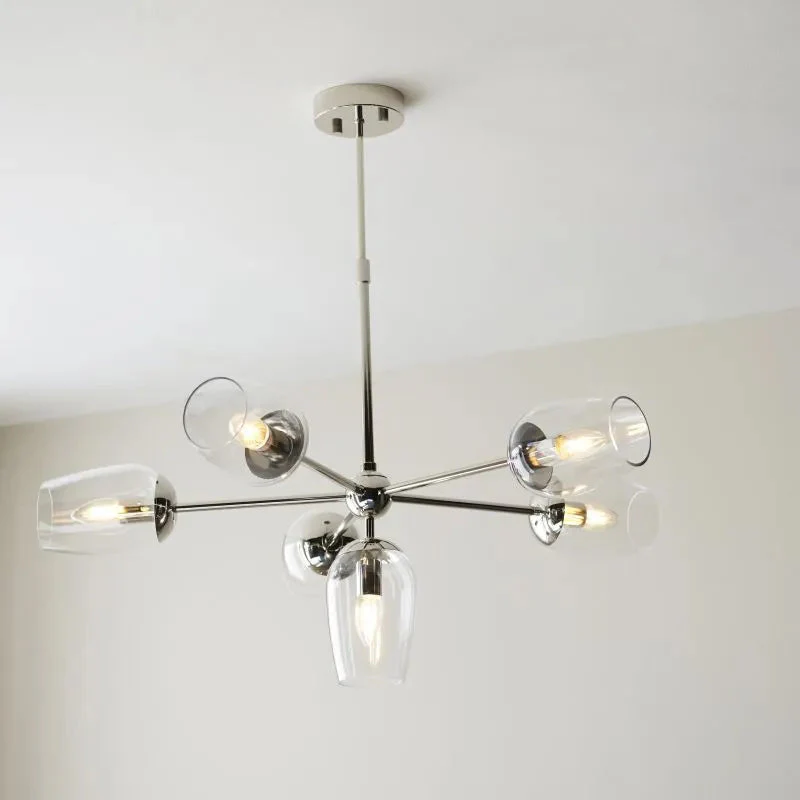 Columbus 6Lt Multi-Arm Pendant - Nickel/Antique Brass - Image 6