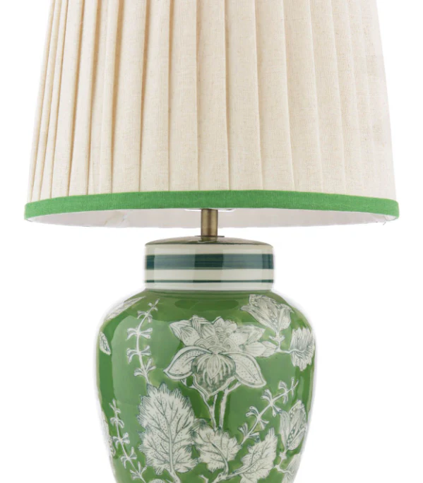 Colwich Table Lamp Green Ceramic and Antique Brass With Shade - Image 2