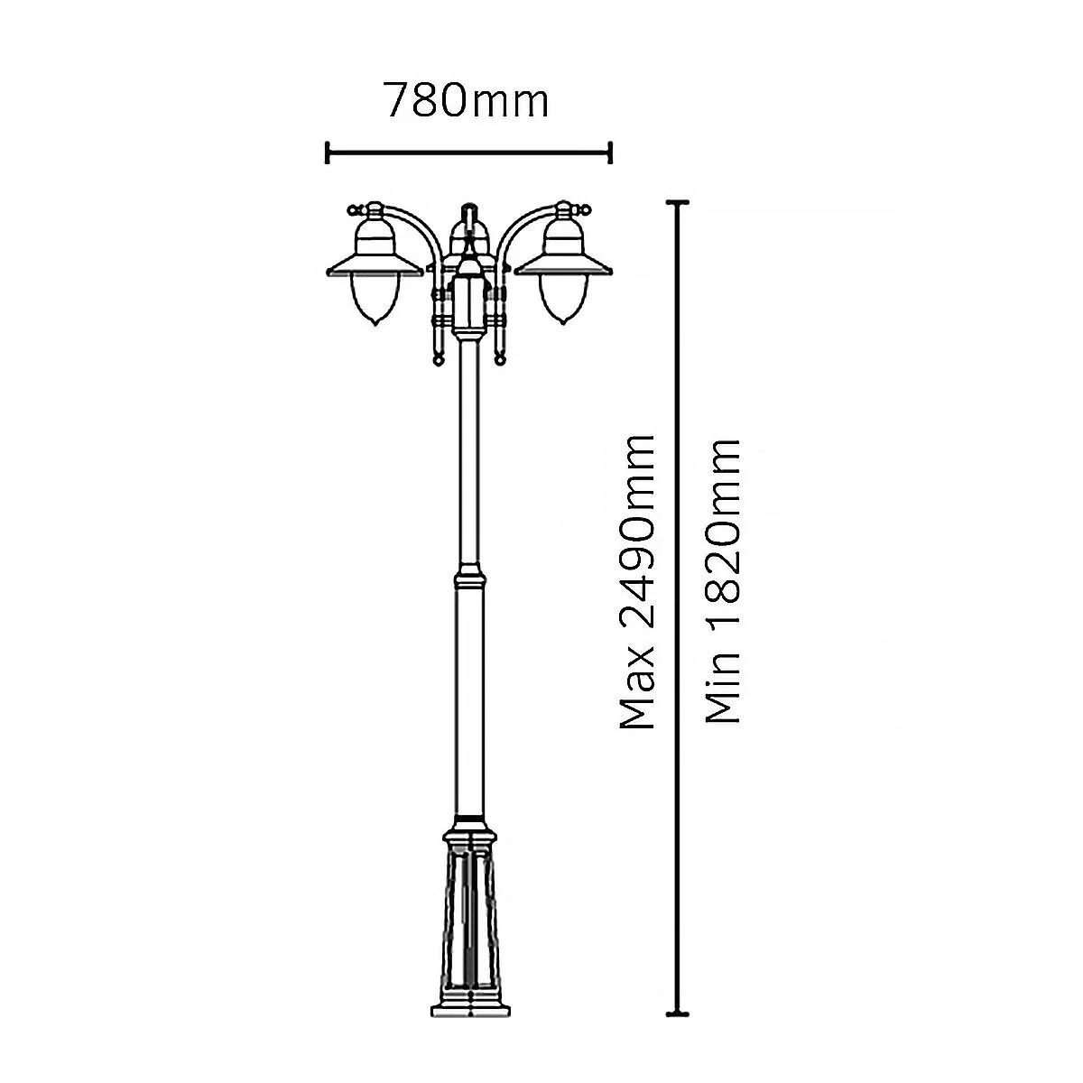Como 3 Light Triple Head Post - Black IP54 E27 - Image 4