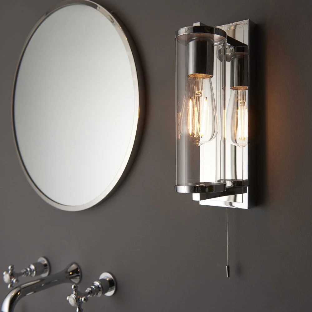 Cooper IP44 Bathroom Wall Light in Satin Brass/Dark Bronze/Chrome & Clear Ribbed Glass - Image 10