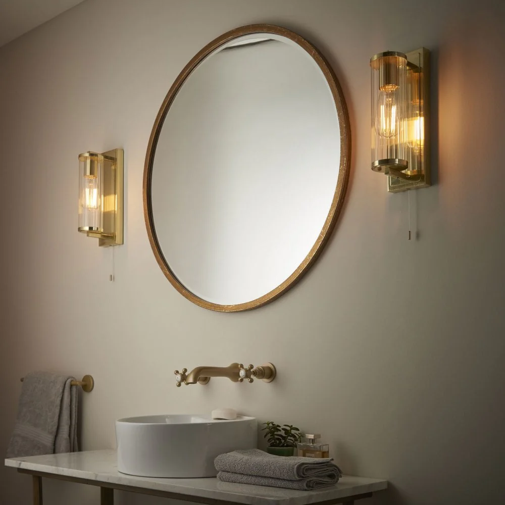Cooper IP44 Bathroom Wall Light in Satin Brass/Dark Bronze/Chrome & Clear Ribbed Glass - Image 3