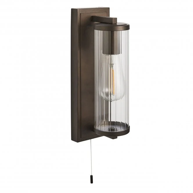 Cooper IP44 Bathroom Wall Light in Satin Brass/Dark Bronze/Chrome & Clear Ribbed Glass - Image 5