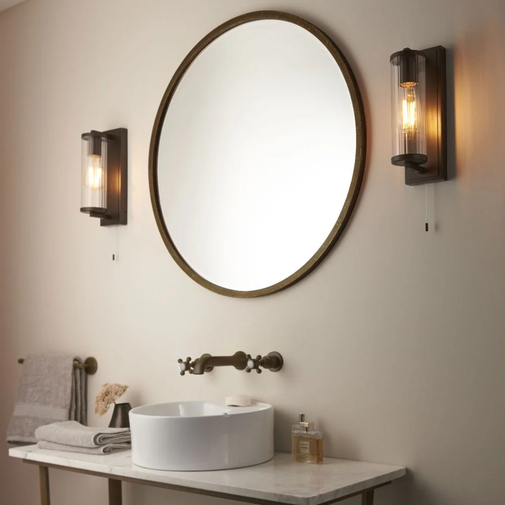 Cooper IP44 Bathroom Wall Light in Satin Brass/Dark Bronze/Chrome & Clear Ribbed Glass - Image 8