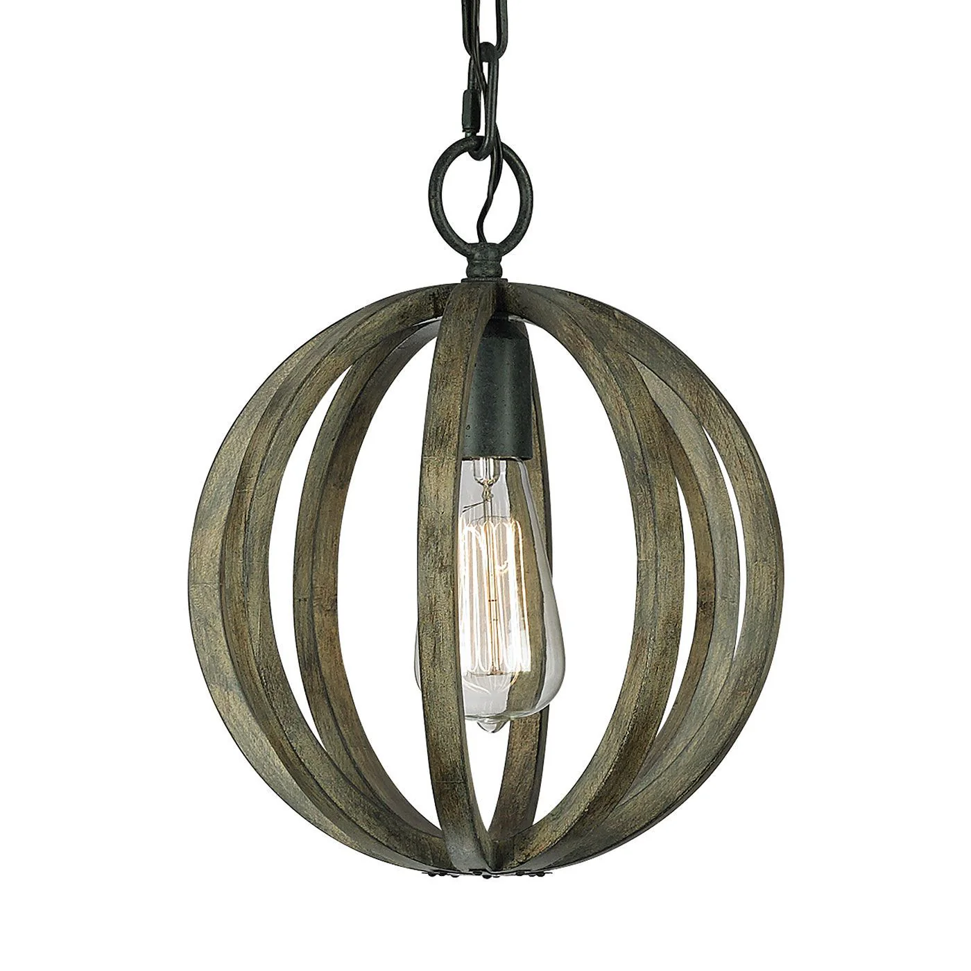 Allier 1lt Mini Pendant Ceiling Light - Weather Oak Wood & Antique Forged Iron Finish - Image 2