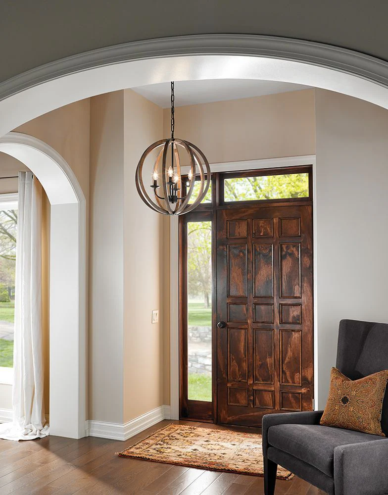 Allier 1lt Mini Pendant Ceiling Light - Weather Oak Wood & Antique Forged Iron Finish - Image 3