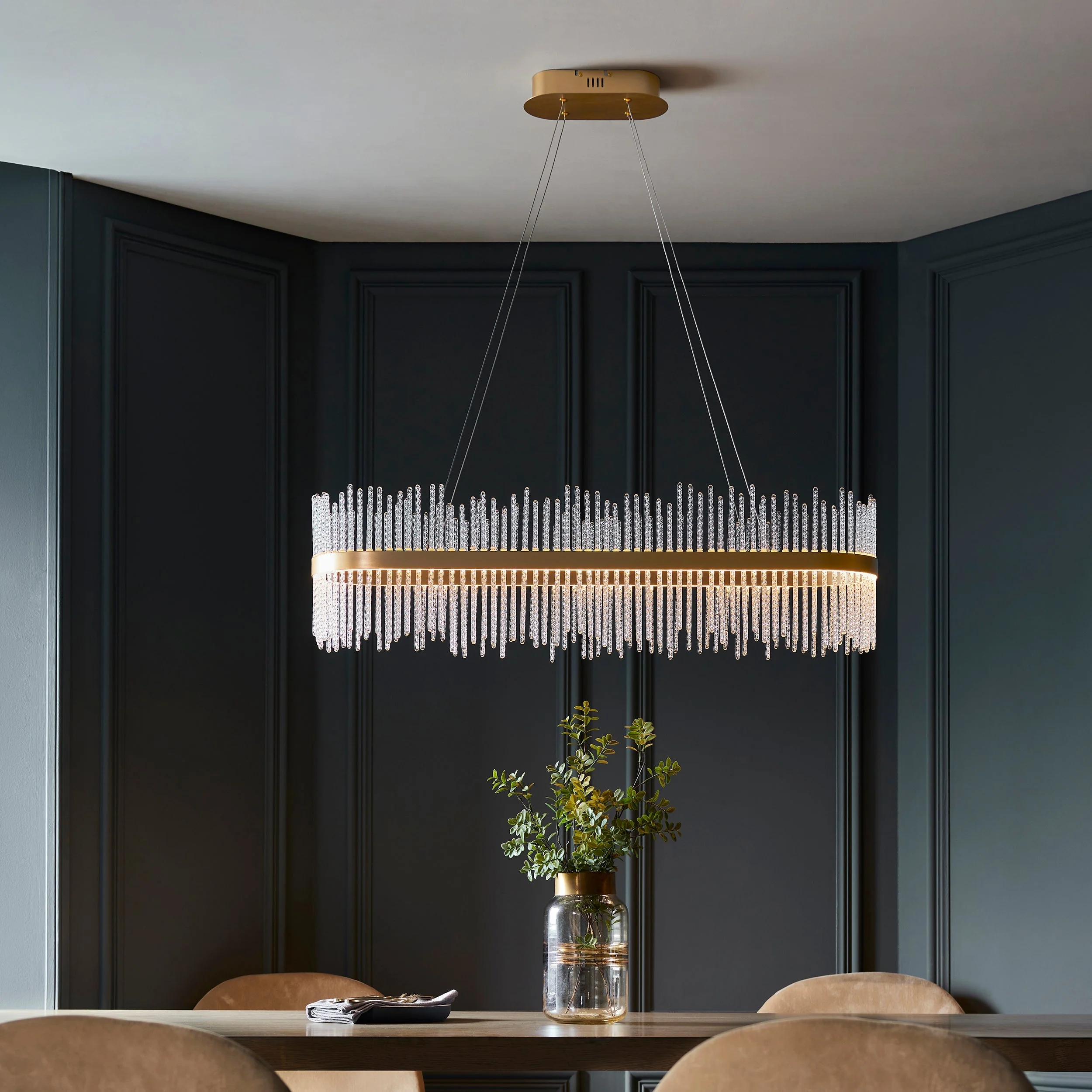 Carmen Glass Rod Kitchen Island Light - Brushed Gold / Chrome Various Sizes - Image 4