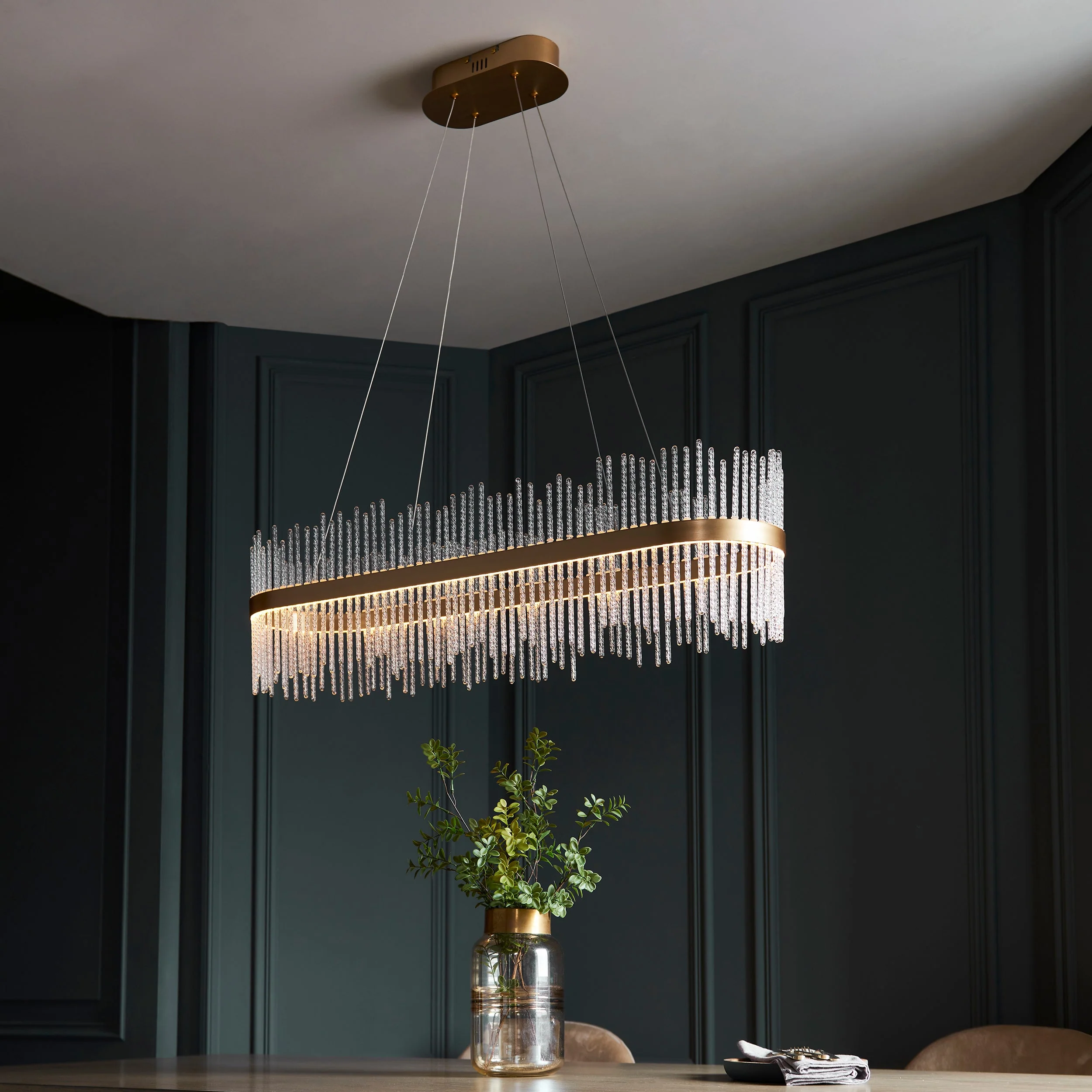 Carmen Glass Rod Kitchen Island Light - Brushed Gold / Chrome Various Sizes - Image 5