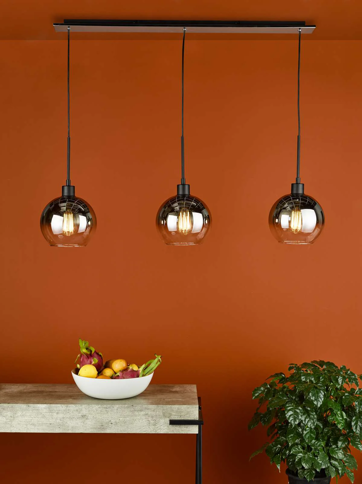 Lycia 3 Light Kitchen Light Matt Black Ombre Smoked Glass - Image 5