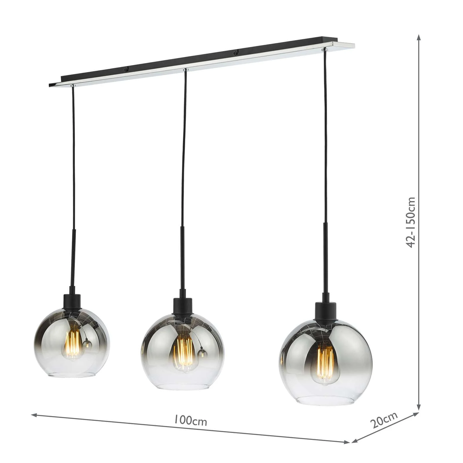Lycia 3 Light Kitchen Light Matt Black Ombre Smoked Glass - Image 6