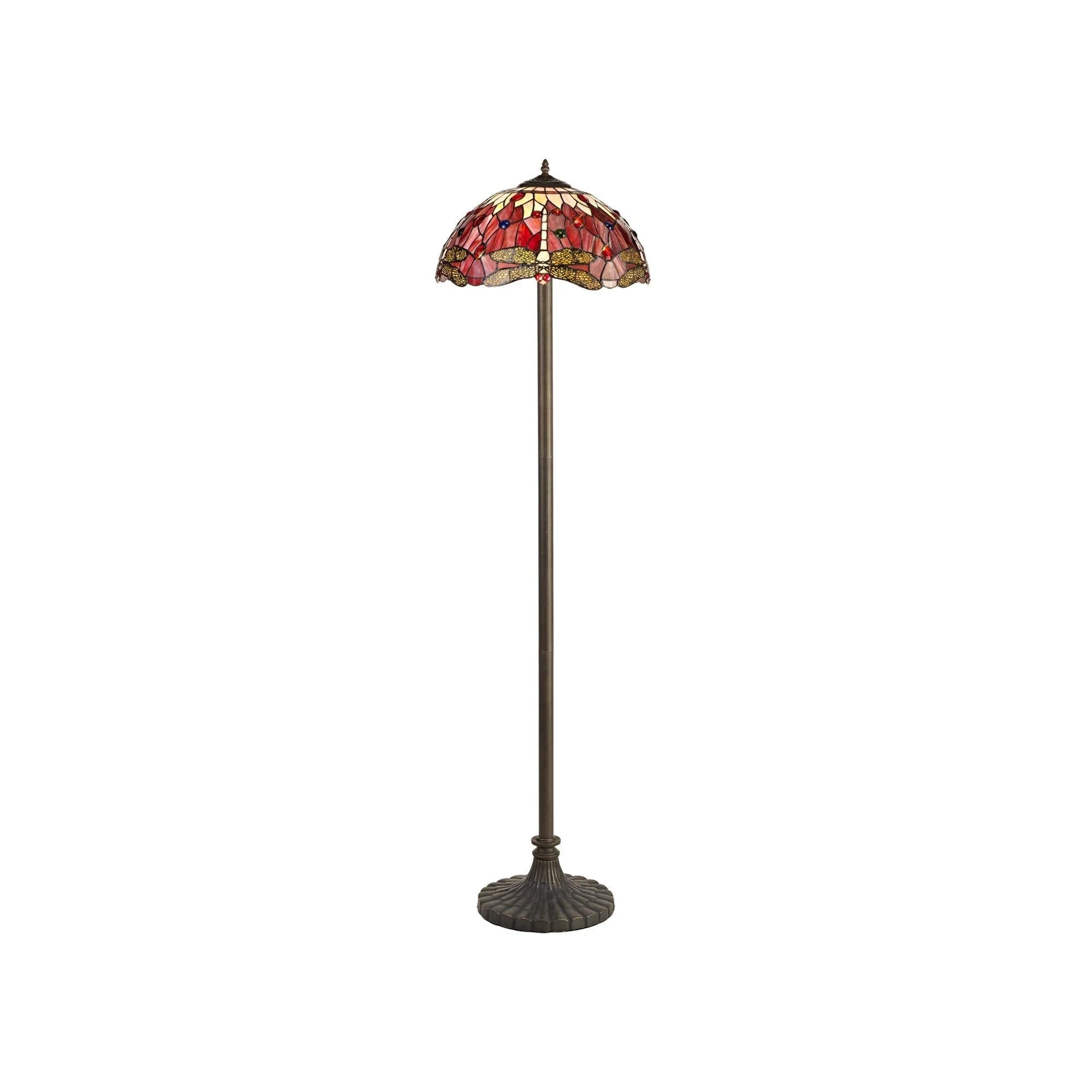 Nuflur 2 Light Stepped Design Floor Lamp E27 With 40cm Tiffany Shade, Antique Brass - Image 2