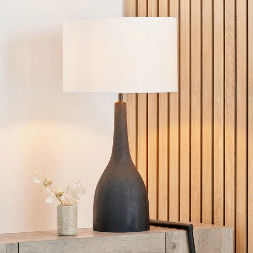 Corella Mango Wood Curved Table Lamp- Black & Brown Finishes - Image 3