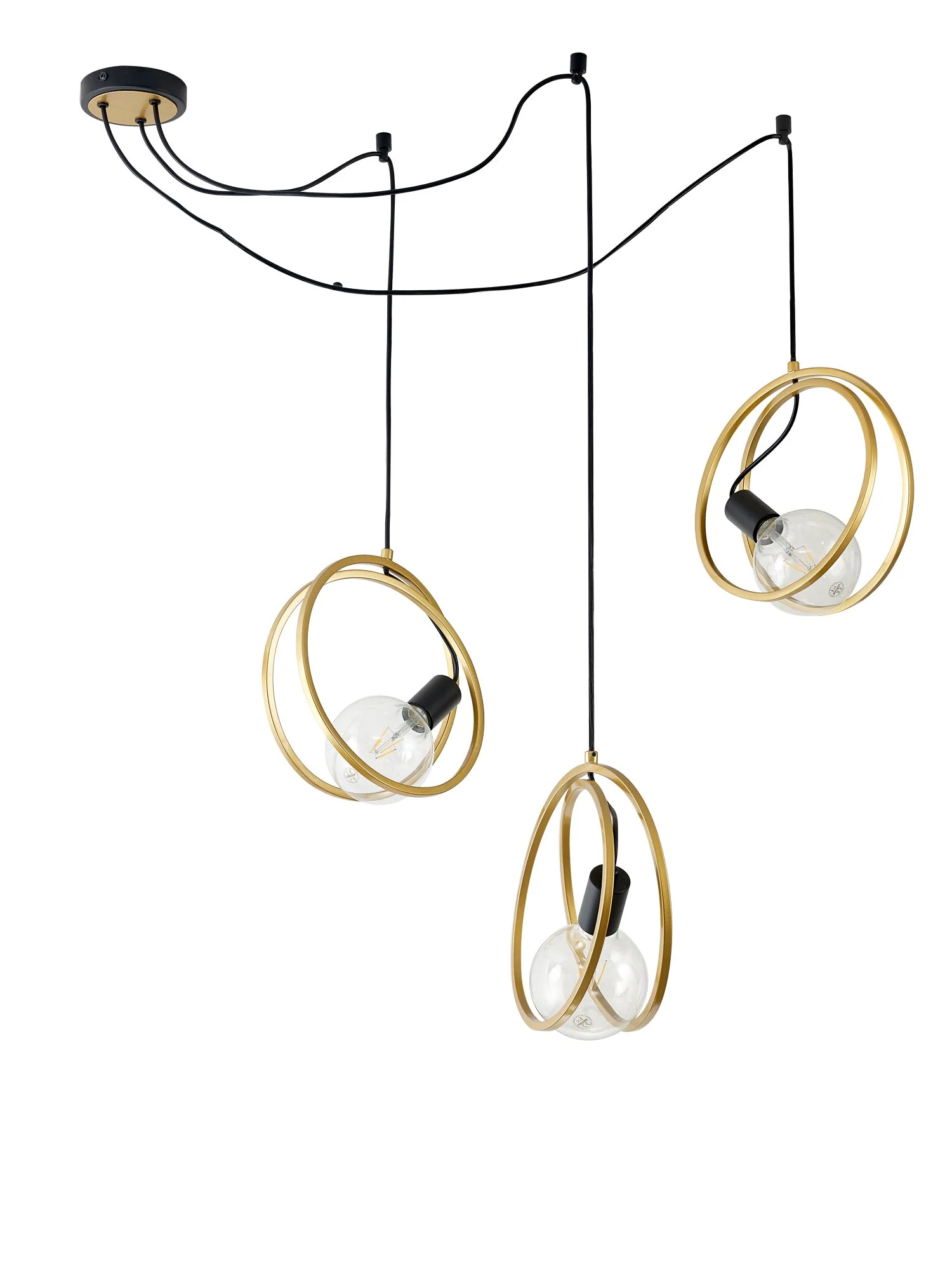 Corfu Double Ring Cluster Ceiling Light, 3/5 Light E27, Matt Black & Painted Gold, G95 & 120 Lamp Recommended