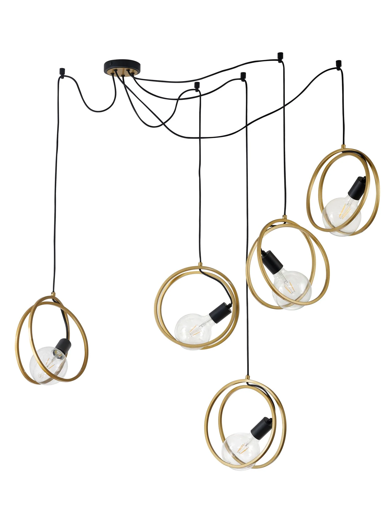 Corfu Double Ring Cluster Ceiling Light, 3/5 Light E27, Matt Black & Painted Gold, G95 & 120 Lamp Recommended - Image 10