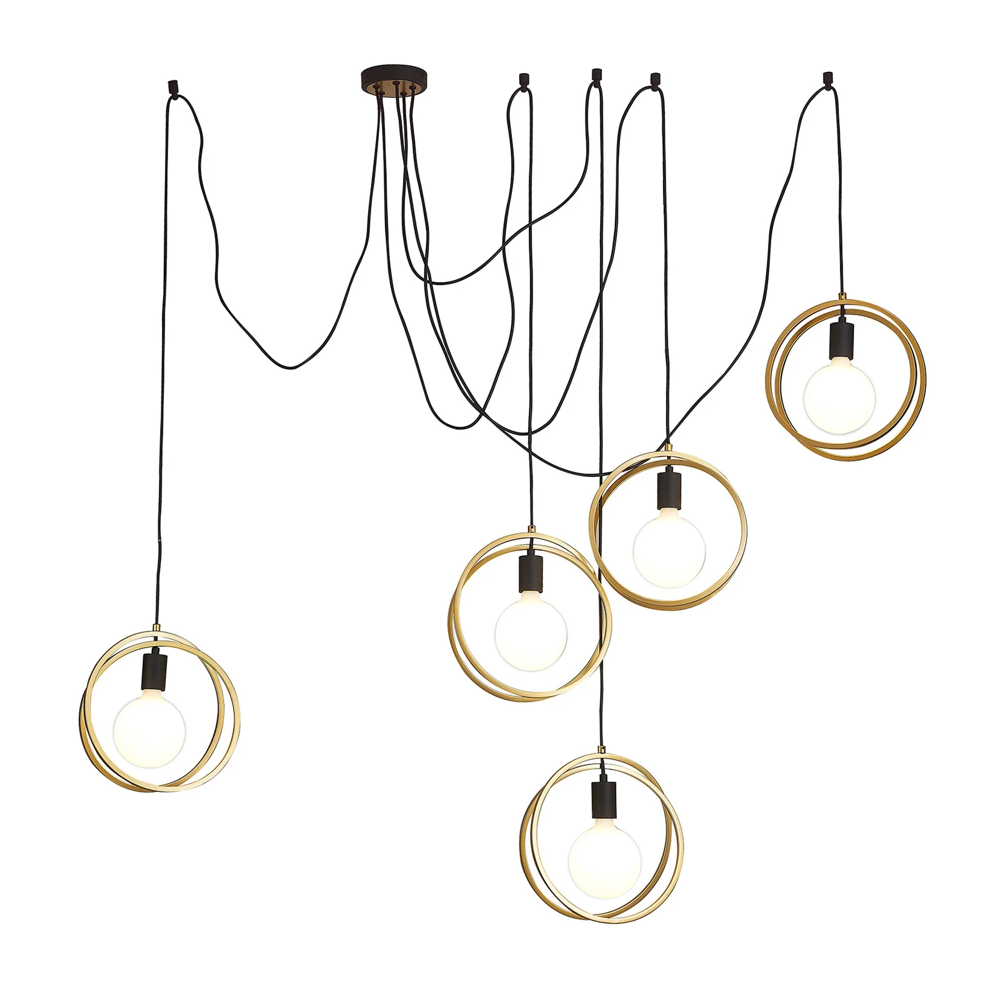 Corfu Double Ring Cluster Ceiling Light, 3/5 Light E27, Matt Black & Painted Gold, G95 & 120 Lamp Recommended - Image 11