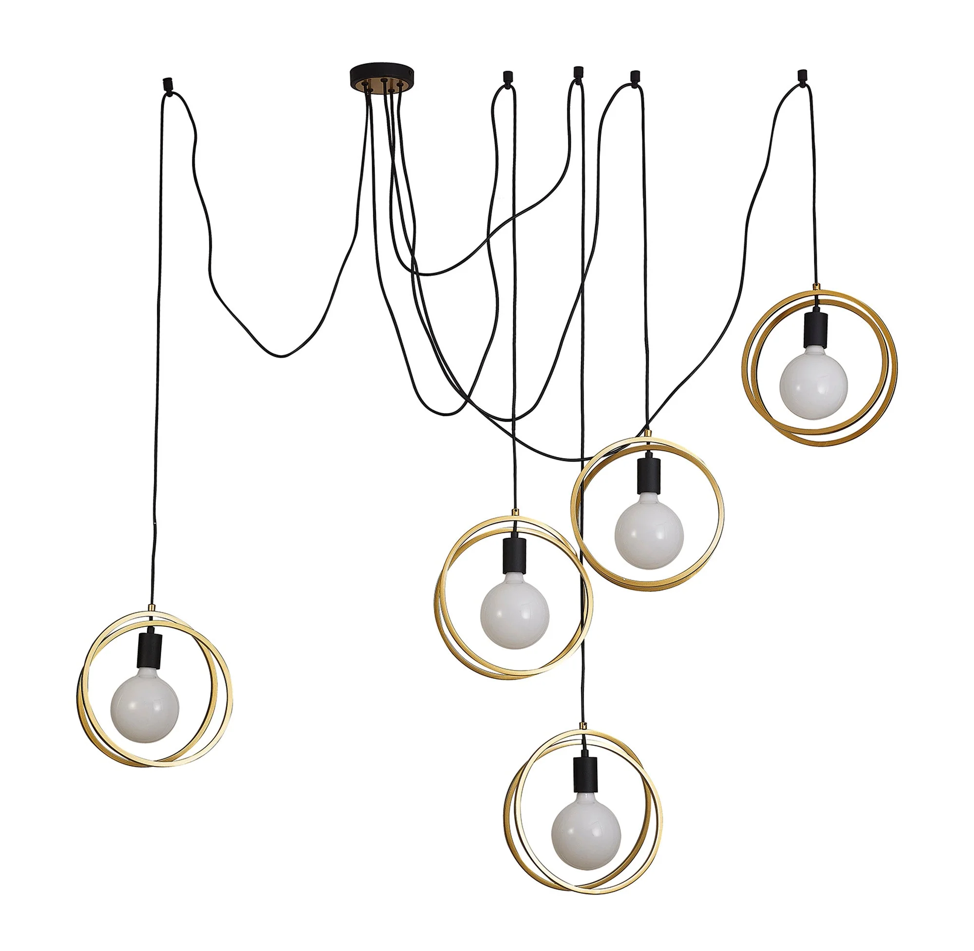 Corfu Double Ring Cluster Ceiling Light, 3/5 Light E27, Matt Black & Painted Gold, G95 & 120 Lamp Recommended - Image 12