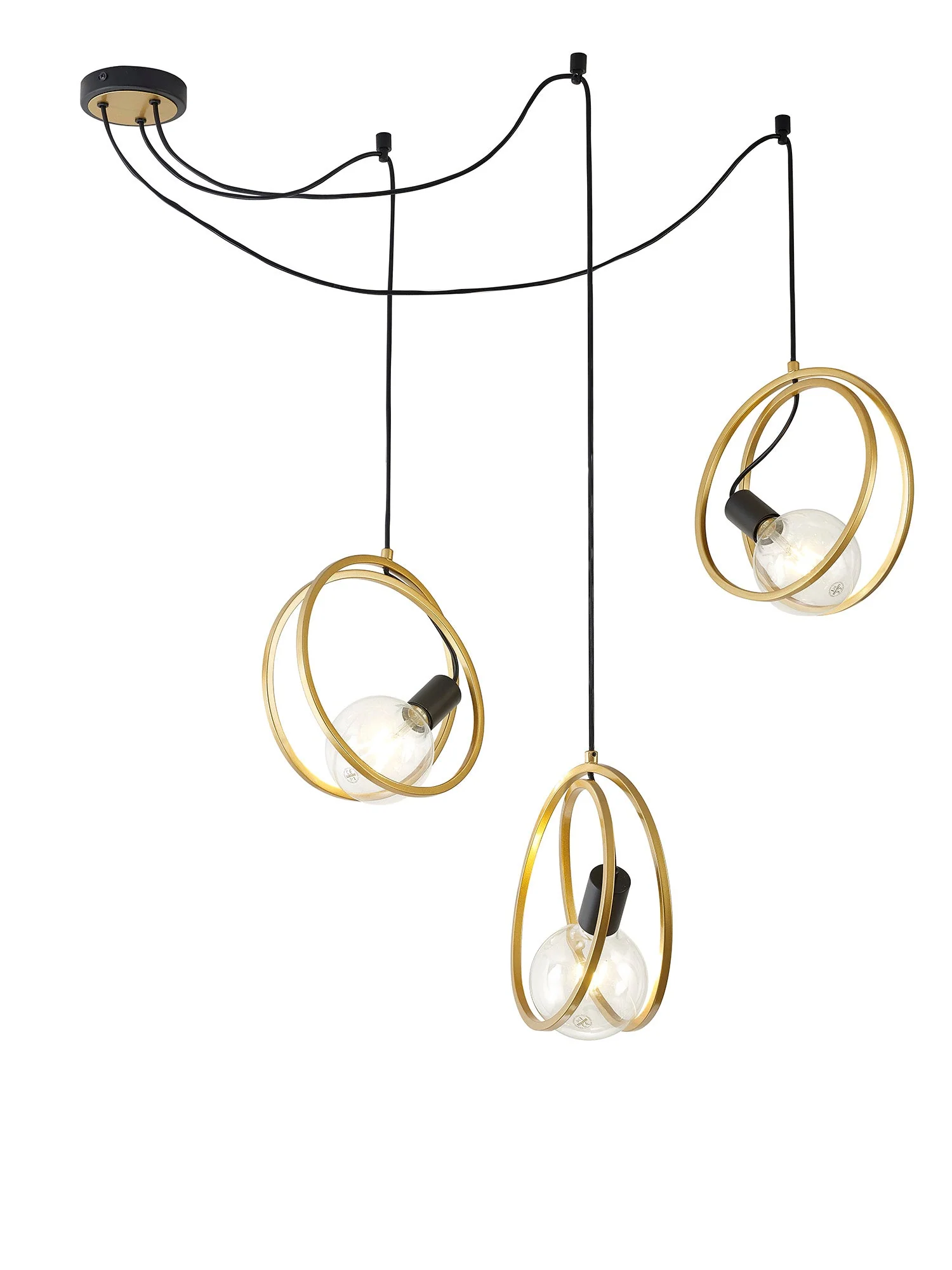 Corfu Double Ring Cluster Ceiling Light, 3/5 Light E27, Matt Black & Painted Gold, G95 & 120 Lamp Recommended - Image 16
