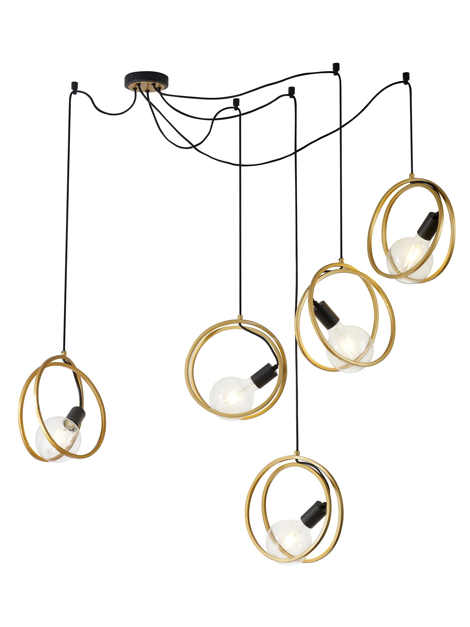 Corfu Double Ring Cluster Ceiling Light, 3/5 Light E27, Matt Black & Painted Gold, G95 & 120 Lamp Recommended - Image 17