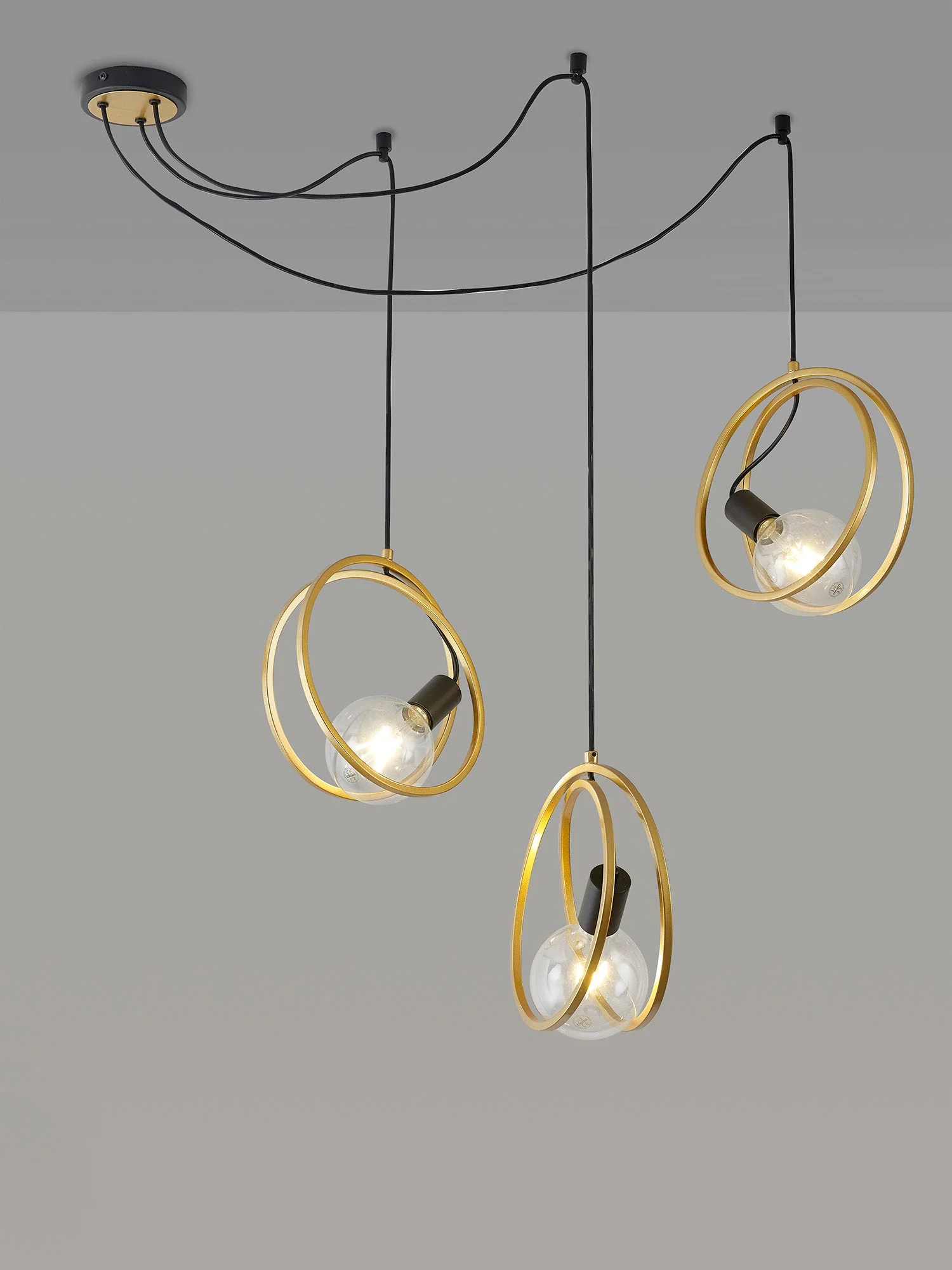 Corfu Double Ring Cluster Ceiling Light, 3/5 Light E27, Matt Black & Painted Gold, G95 & 120 Lamp Recommended - Image 2