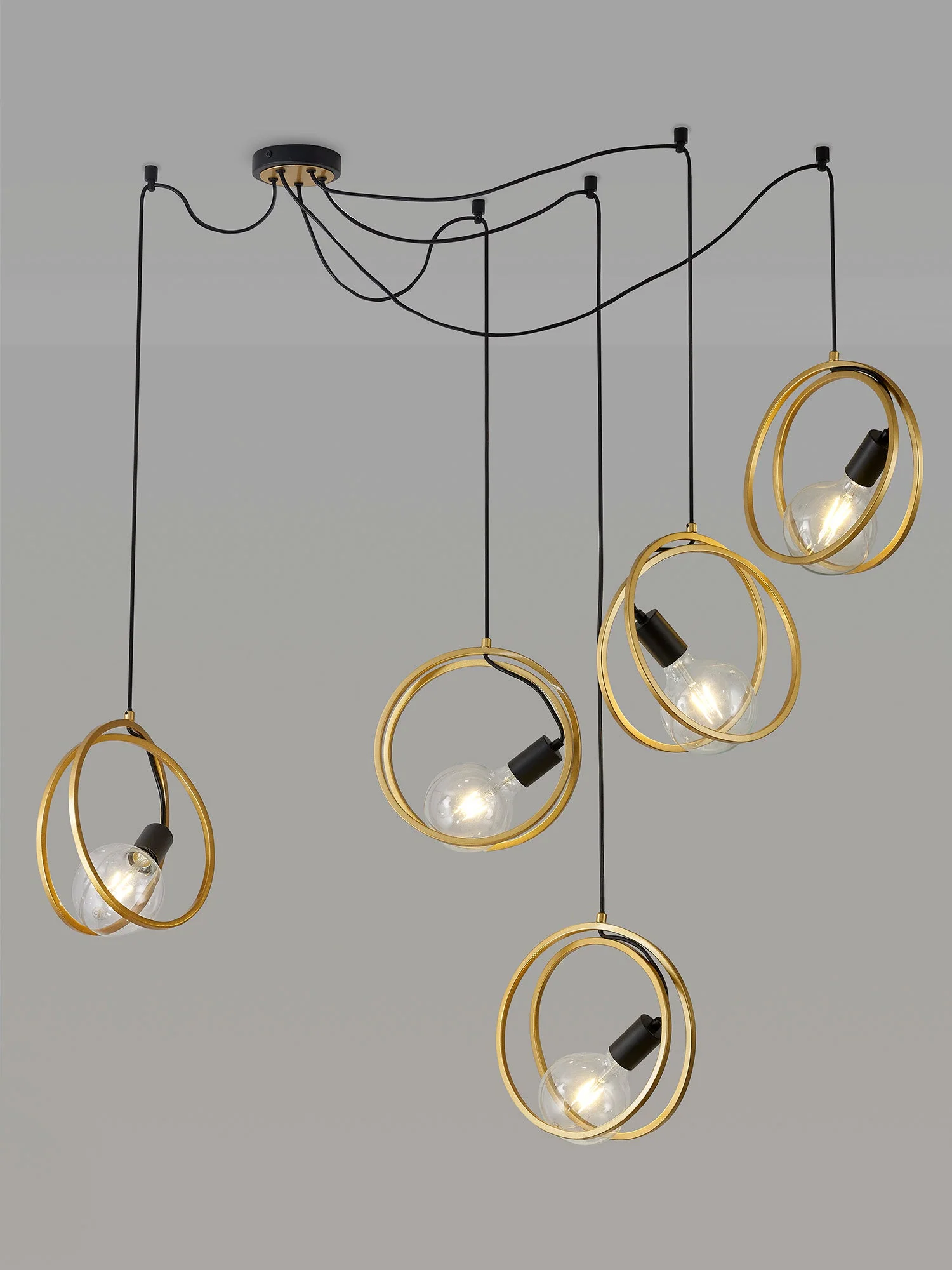 Corfu Double Ring Cluster Ceiling Light, 3/5 Light E27, Matt Black & Painted Gold, G95 & 120 Lamp Recommended - Image 8