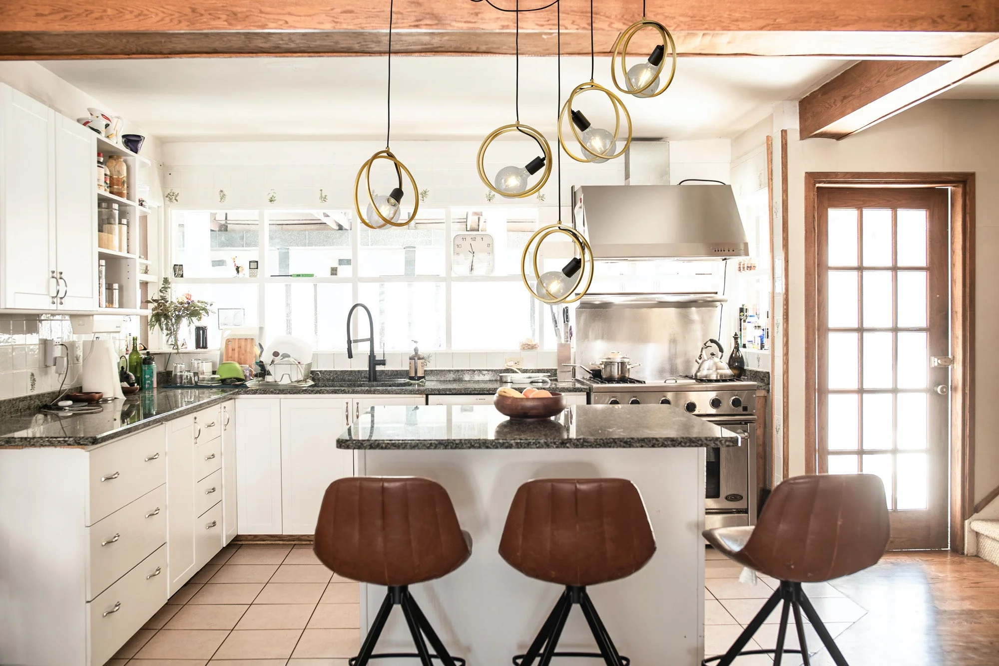 Corfu Double Ring Cluster Ceiling Light, 3/5 Light E27, Matt Black & Painted Gold, G95 & 120 Lamp Recommended - Image 9