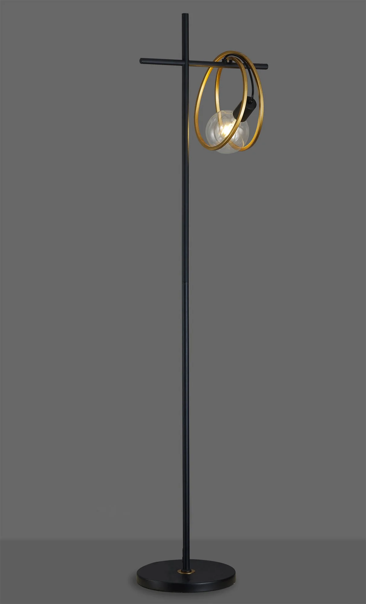 Corfu Double Ring Floor Lamp, 1 Light E27, Matt Black  &  Painted Gold, G95 & 120 Lamp Recommended - Image 3