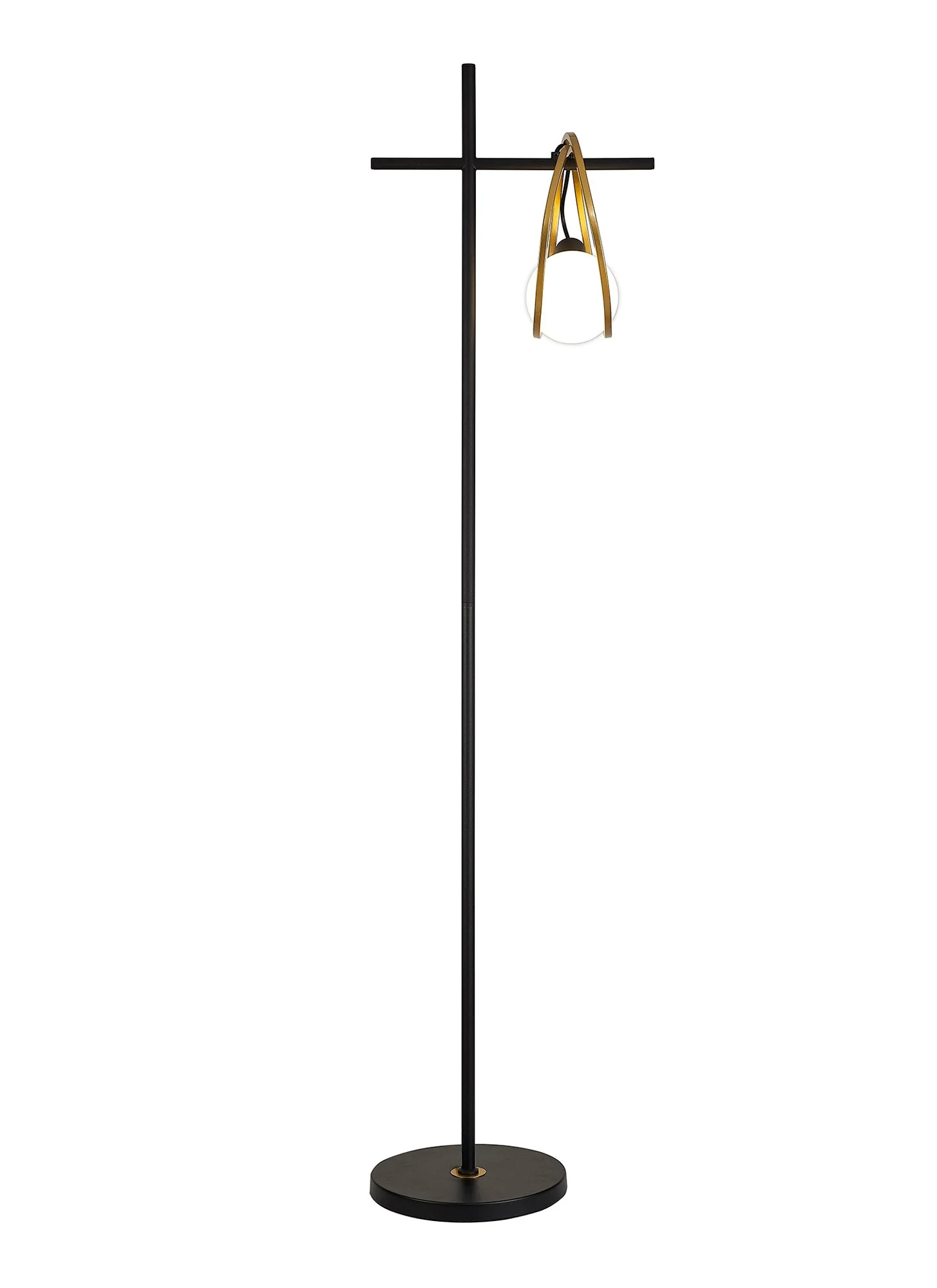 Corfu Double Ring Floor Lamp, 1 Light E27, Matt Black  &  Painted Gold, G95 & 120 Lamp Recommended - Image 4