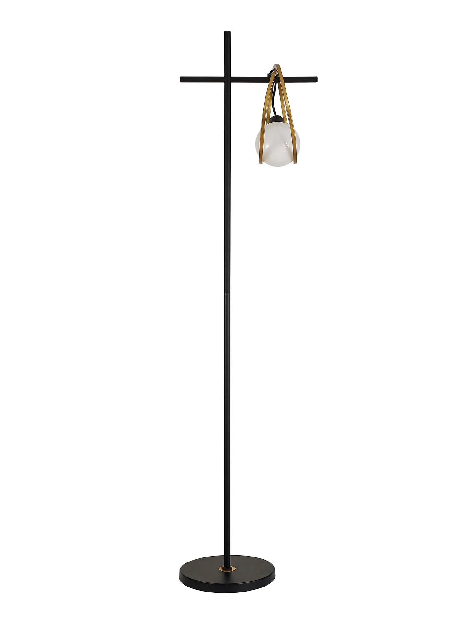 Corfu Double Ring Floor Lamp, 1 Light E27, Matt Black  &  Painted Gold, G95 & 120 Lamp Recommended - Image 5