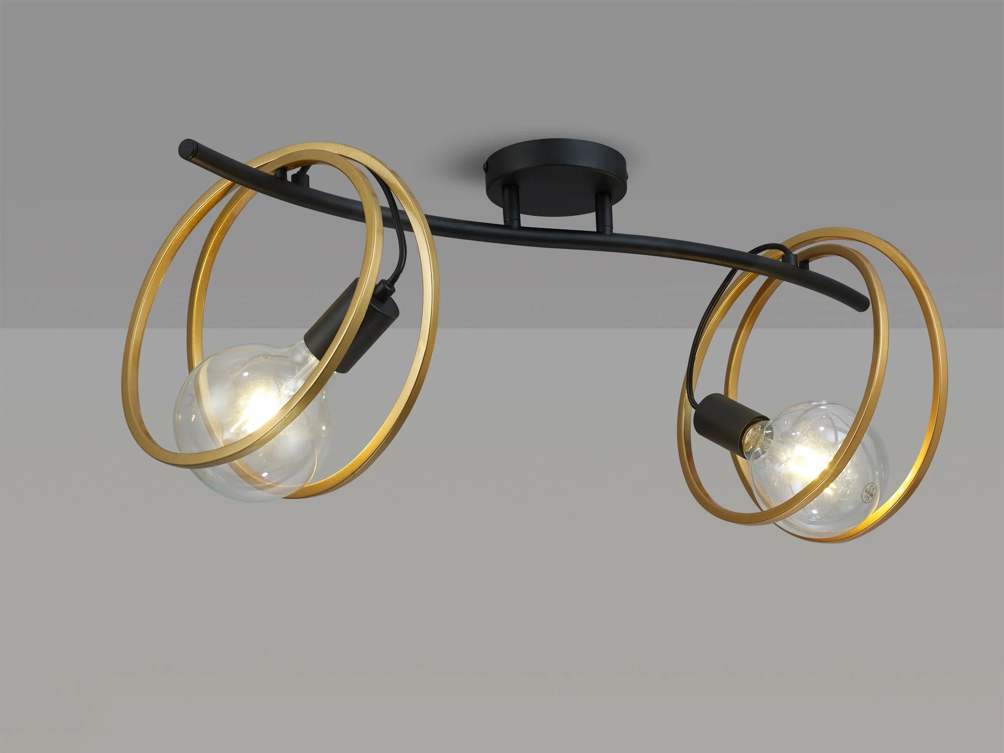 Corfu Double Ring Indoor Semi Flush Ceiling Light 1/2/3/4Lt, Matt Black & Painted Gold - Image 10