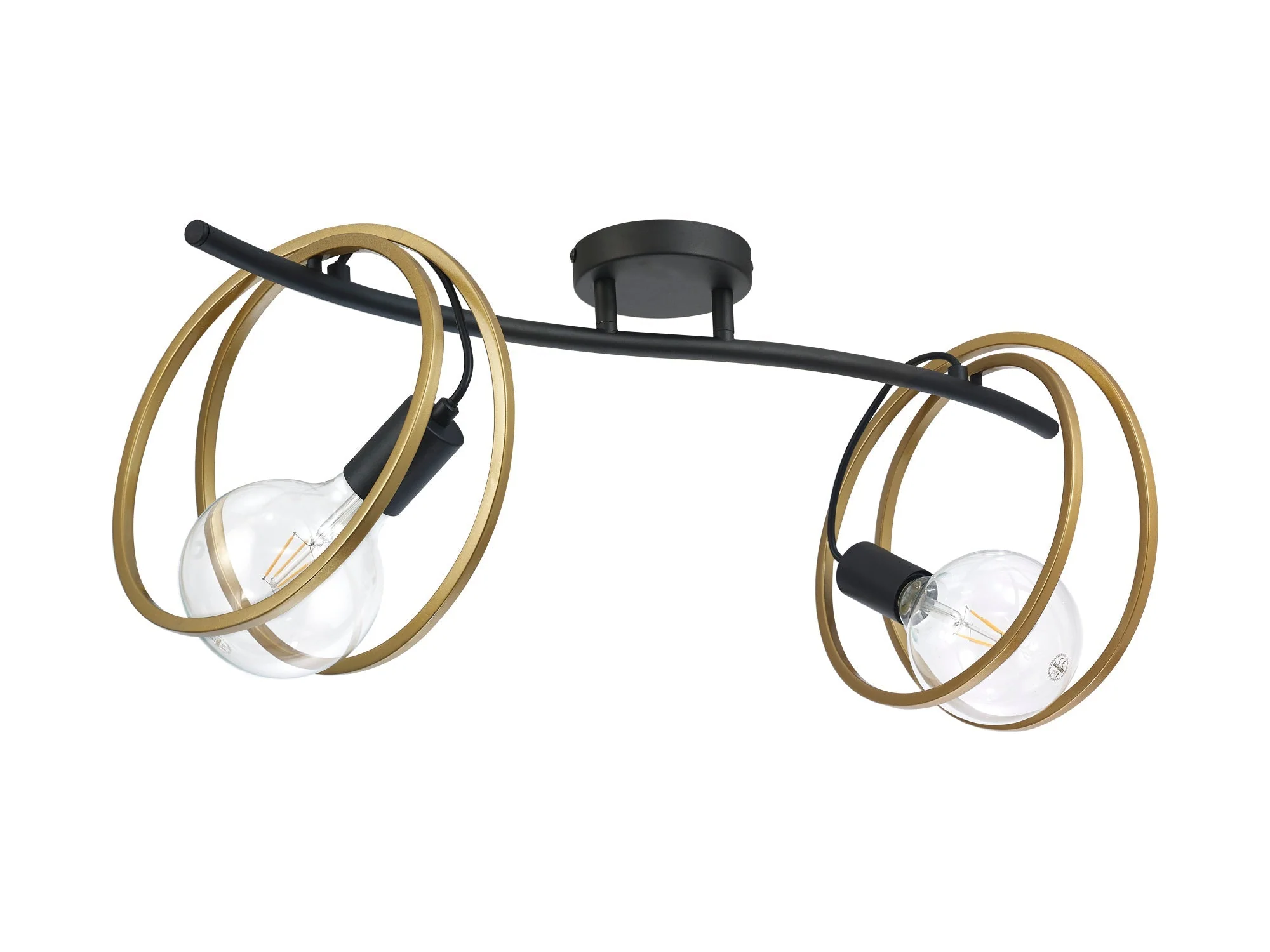 Corfu Double Ring Indoor Semi Flush Ceiling Light 1/2/3/4Lt, Matt Black & Painted Gold - Image 11