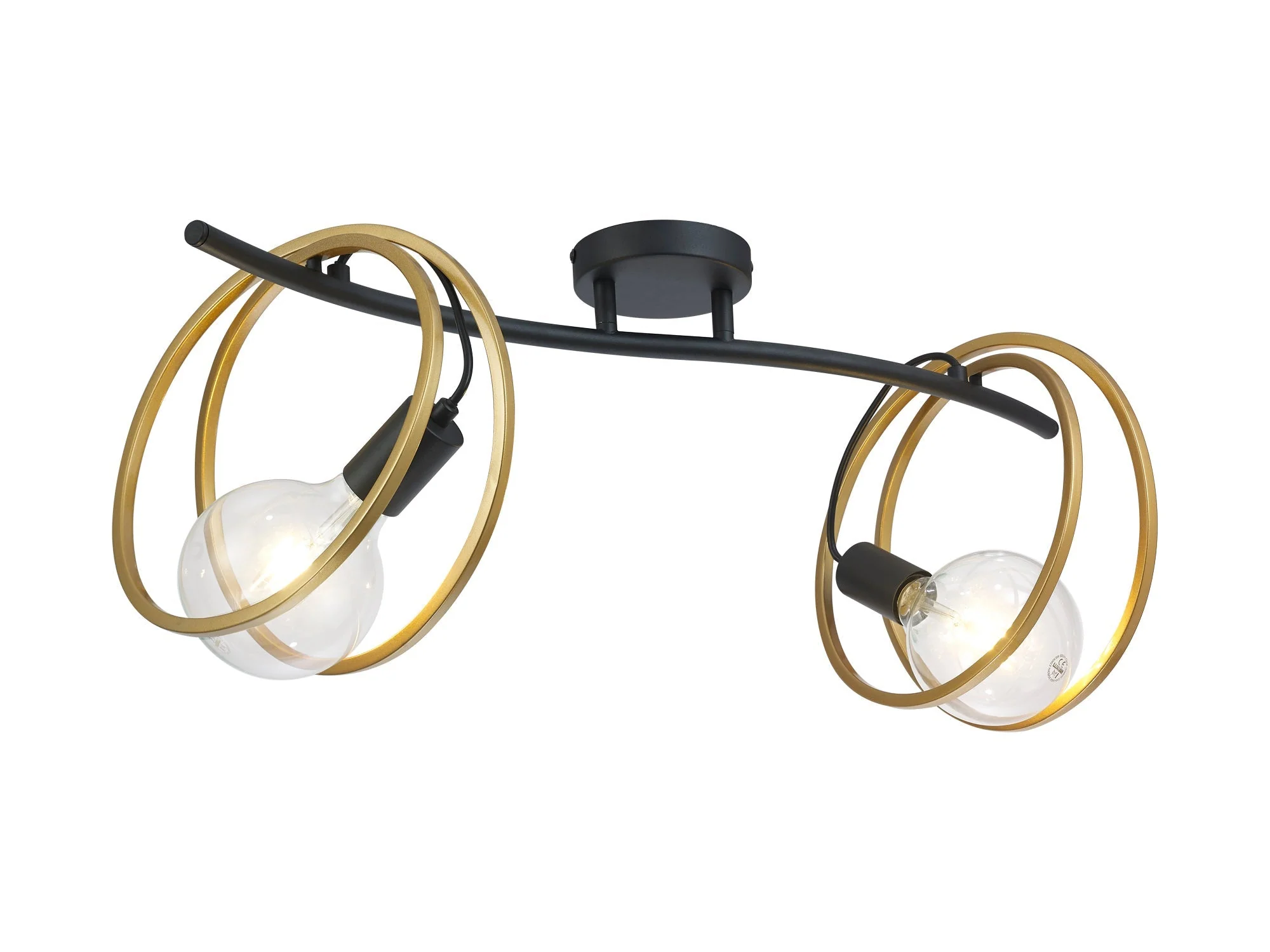 Corfu Double Ring Indoor Semi Flush Ceiling Light 1/2/3/4Lt, Matt Black & Painted Gold - Image 15